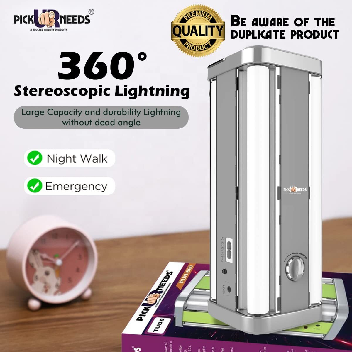 Pick Ur Needs Rechargeable Home Emergency 4 Tube Lantern Light with Hanging Handle (White)
