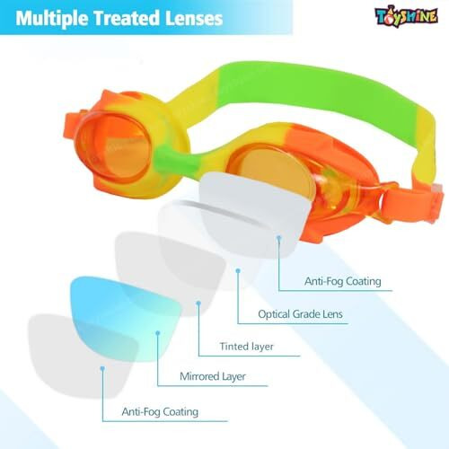 Toyshine Kids Swimming Goggles, Child (Age 4-12) Waterproof Swim Goggles (1PC) Clear Vision Anti Fog UV Protection with Earbuds and Nose Clip Set,Color May Vary SSTP