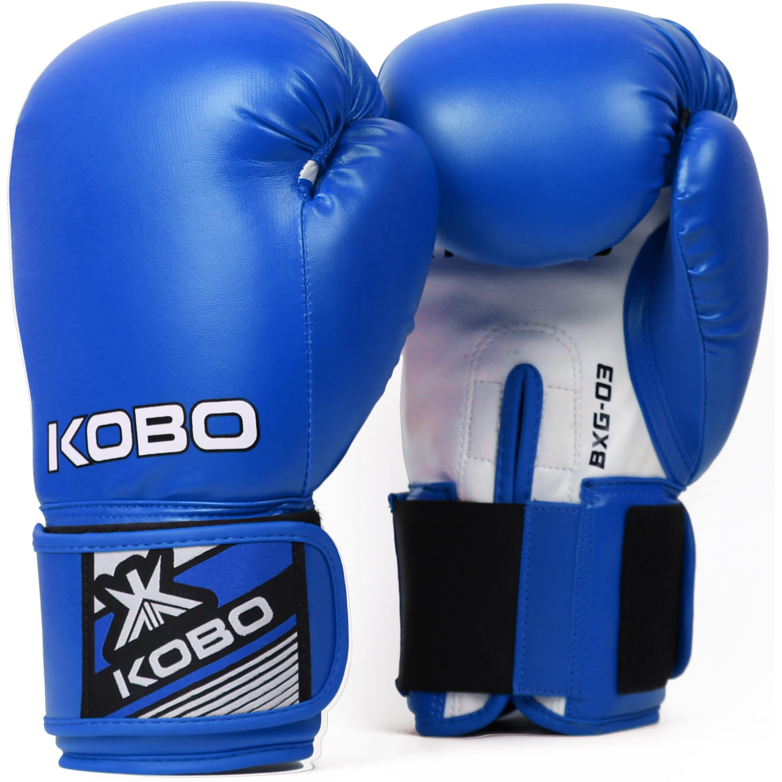 Kobo BXG-03 P.U Leather Boxing Gloves Punching Bag Gel Sparring Training Gloves for Gym Muay Thai Style Punching Bag Mitts Fight Gloves Men & Women (Blue)