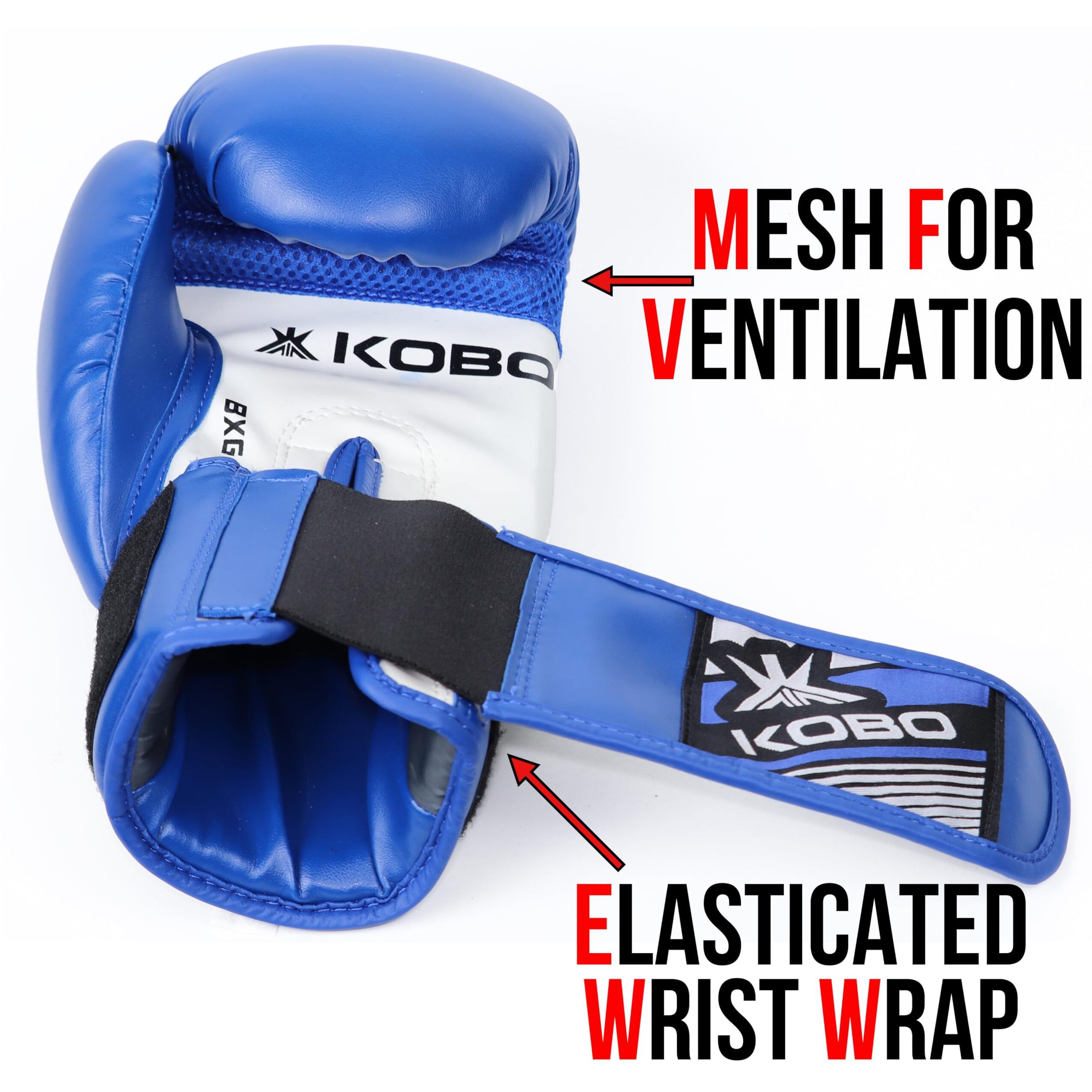 Kobo BXG-03 P.U Leather Boxing Gloves Punching Bag Gel Sparring Training Gloves for Gym Muay Thai Style Punching Bag Mitts Fight Gloves Men & Women (Blue)