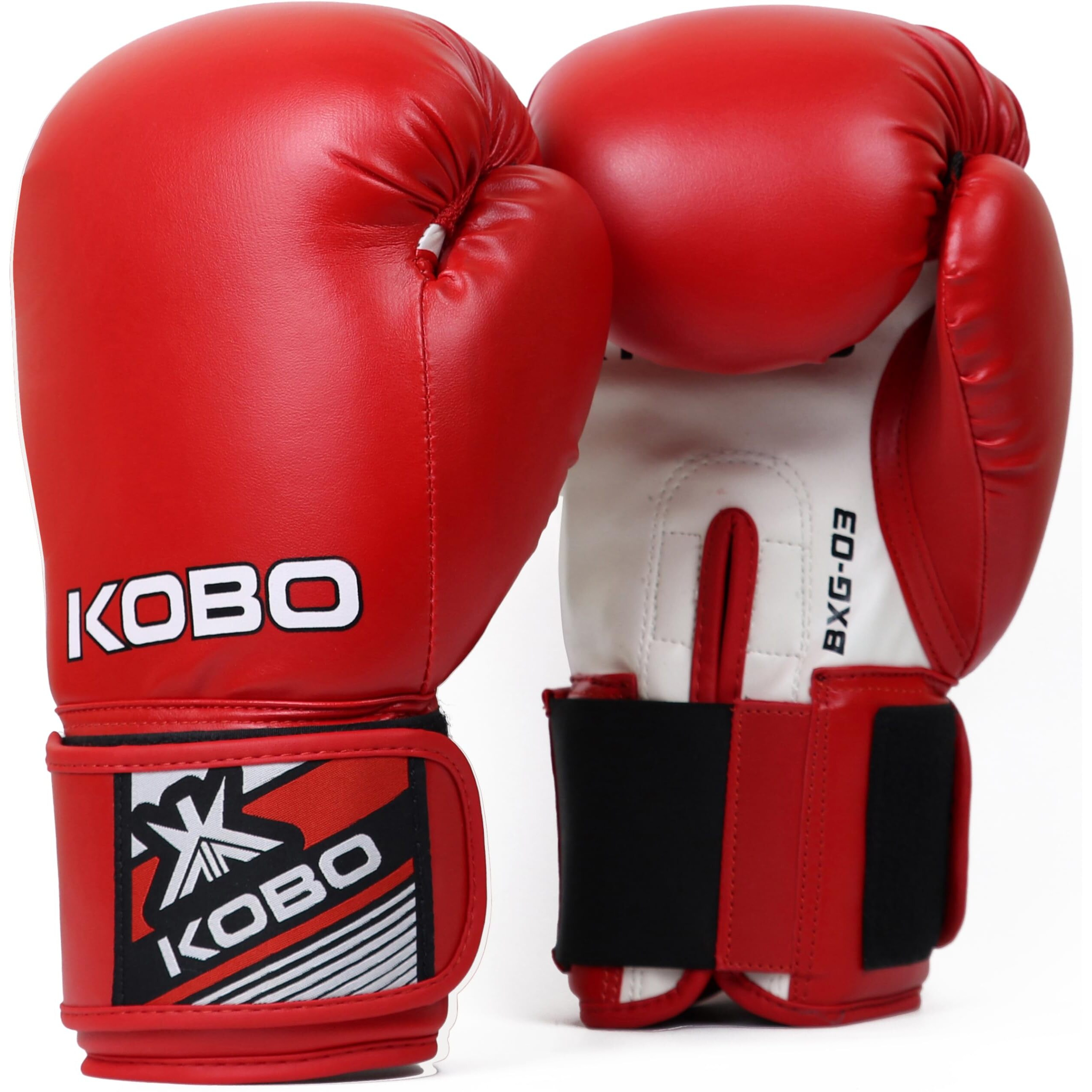 Kobo BXG-03 P.U Leather Boxing Gloves Punching Bag Gel Sparring Training Gloves for Gym Muay Thai Style Punching Bag Mitts Fight Gloves Men & Women (RED)