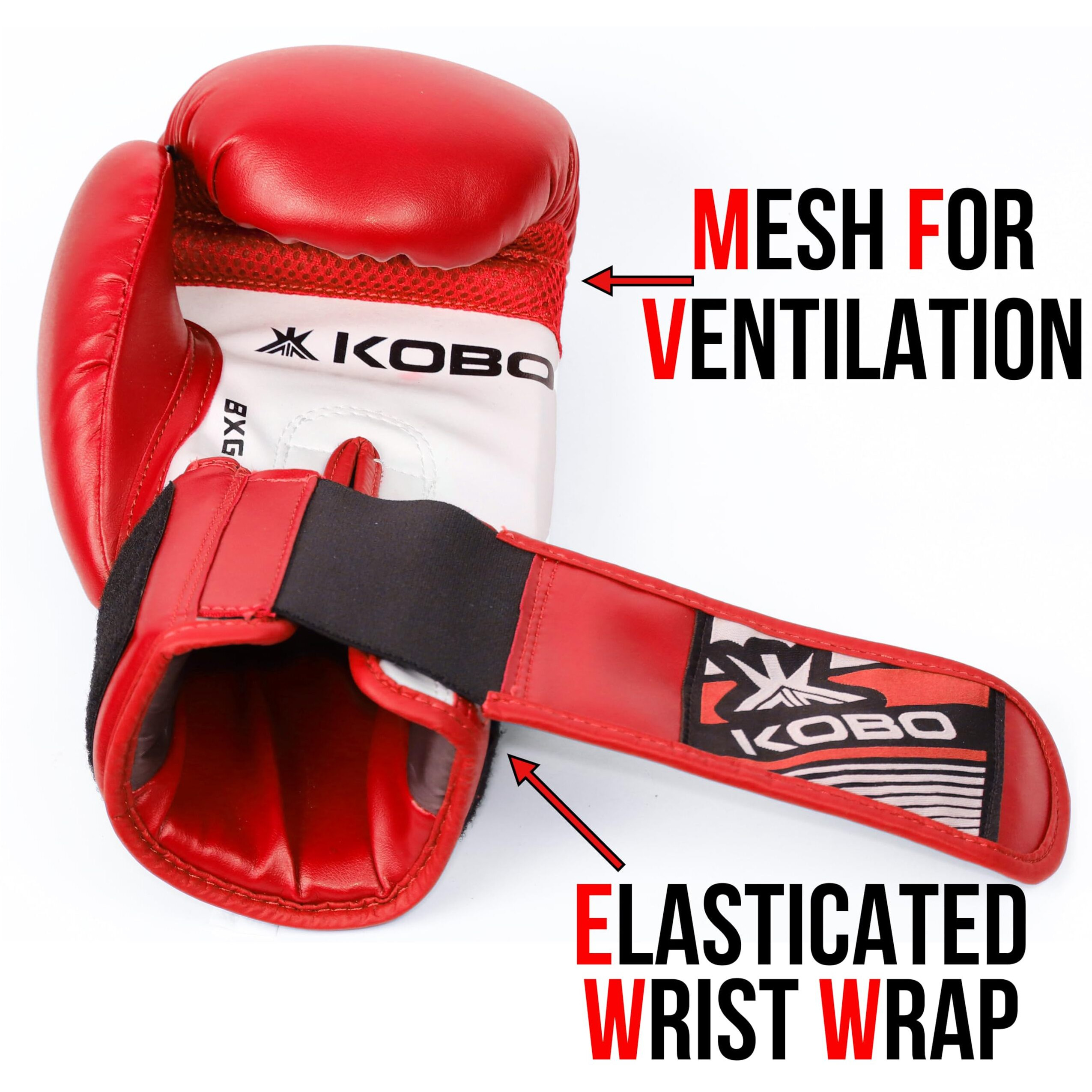 Kobo BXG-03 P.U Leather Boxing Gloves Punching Bag Gel Sparring Training Gloves for Gym Muay Thai Style Punching Bag Mitts Fight Gloves Men & Women (RED)