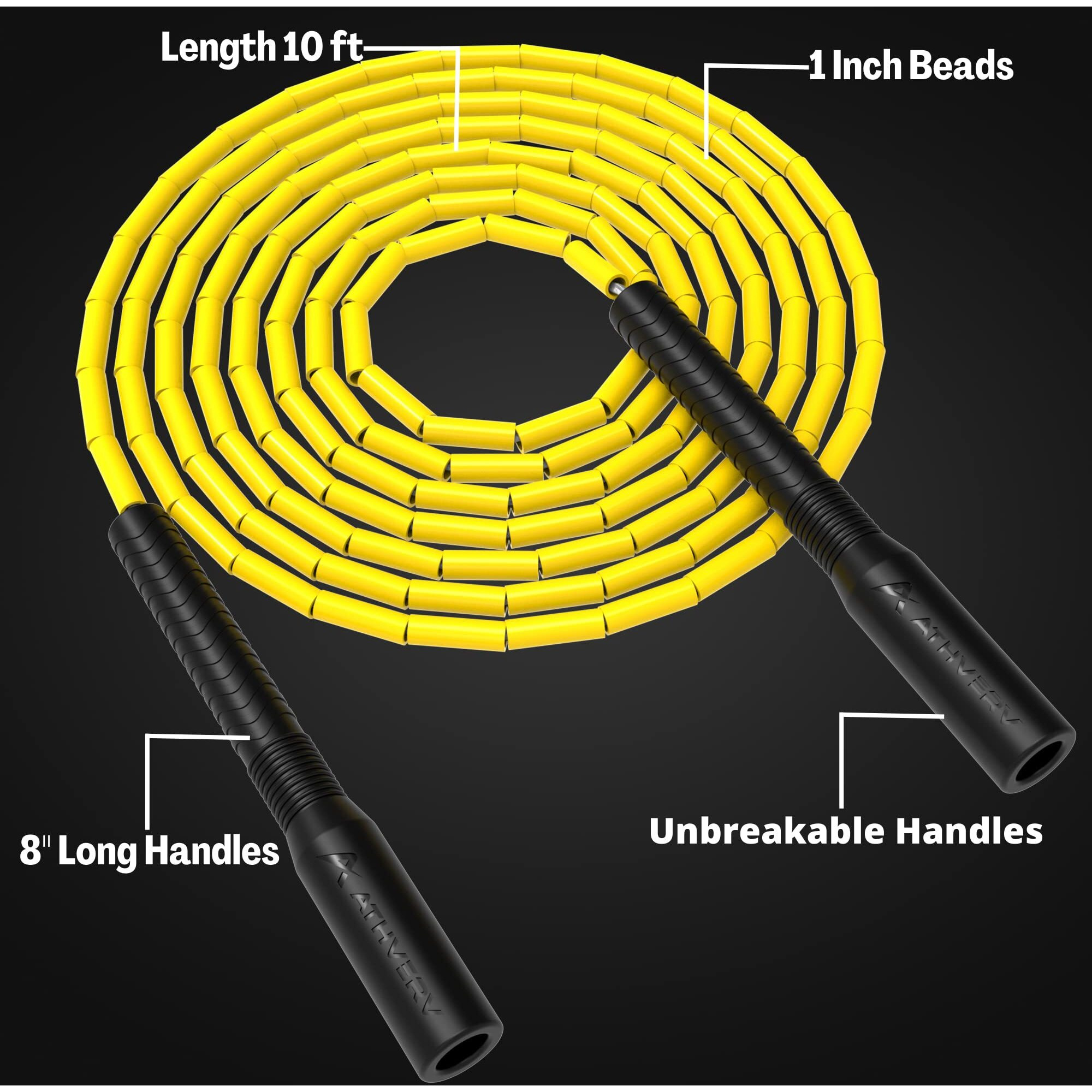 Athverv Freestyle Beaded Long Handle Jump Rope, 1 Inch Beaded Skipping Rope for Tricks