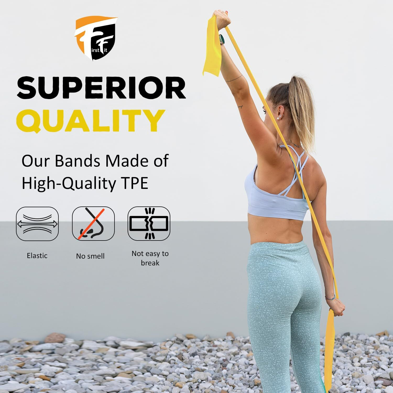 FirstFit Resistance Bands Exercise Elastic Bands Latex Bands for Pilates Yoga Phycial Therapy Rehab Home Gym Workout Fitness (1.5 Meter Yellow)