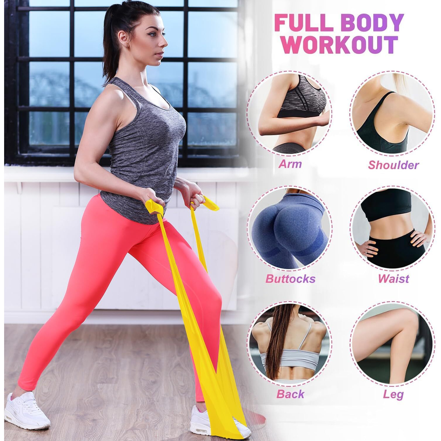 FirstFit Resistance Bands Exercise Elastic Bands Latex Bands for Pilates Yoga Phycial Therapy Rehab Home Gym Workout Fitness (1.5 Meter Yellow)