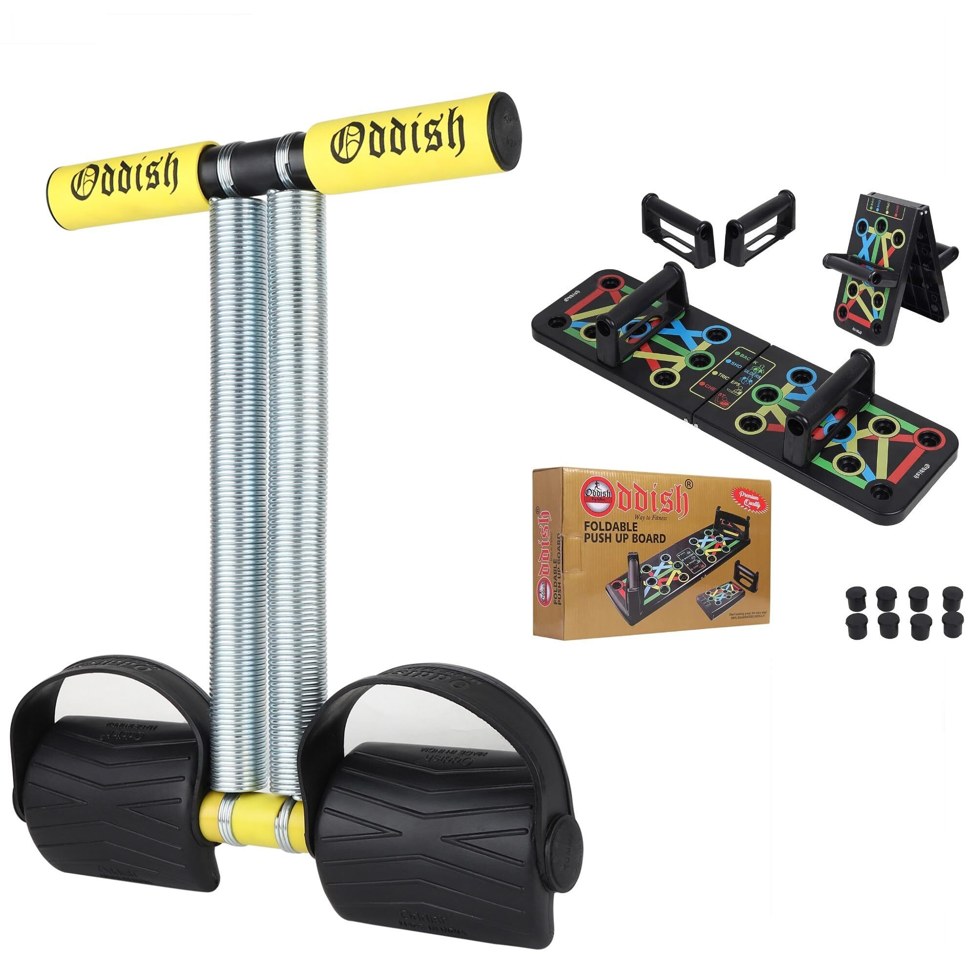 ODDISH way to fitness Tummy Trimmer Double Spring finger fng Push Up Board Combo Pack for Men & Women - Abdominal Workout for Home & Gym Use (LARGE -SPRING WITH BOARD, YELLOW)
