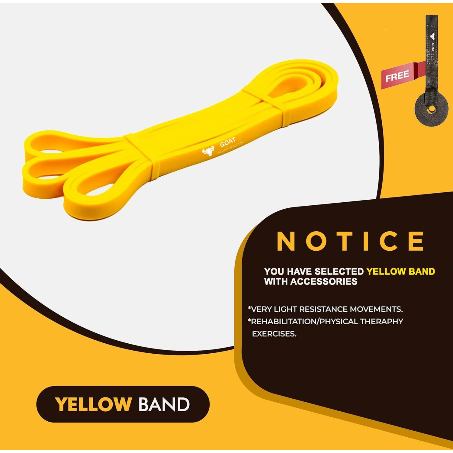 GOAT Resistance Bands for Workout for Men and Women | Assist Bands for Pull Ups, Stretching, Weight Loss | Exercise Band for Home Gym Fitness Anti Snap Natural Latex (Yellow 3-7 KGS + Door Anchor)