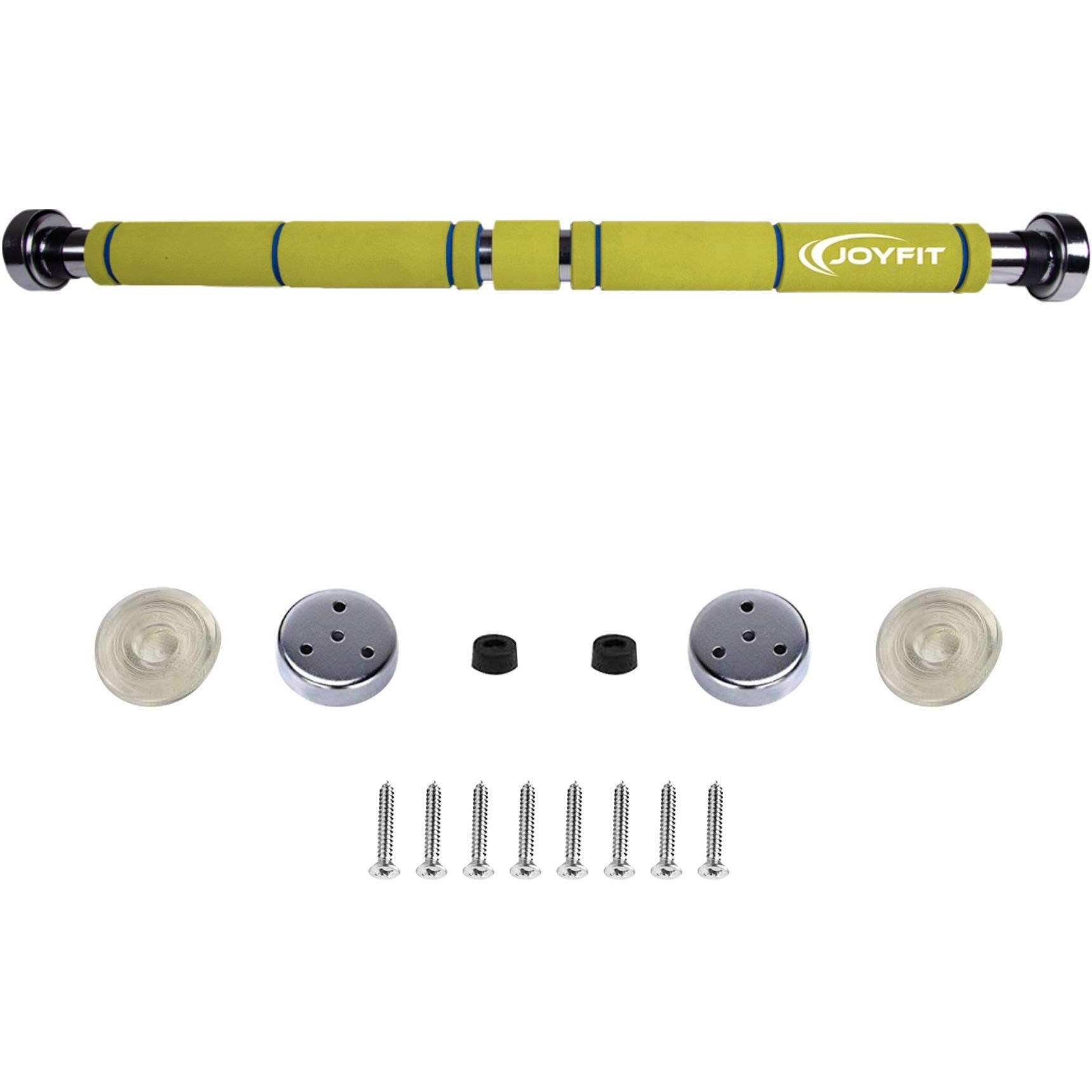 Joyfit Home Exercise Pull Up Bar|Door Safety Cap With Perfect Door Frame Fit|Chin up Bar with Easy Installation| Long Foam Grips for Upper & Lower Body Exercises for Men & Women (Yellow & Blue)