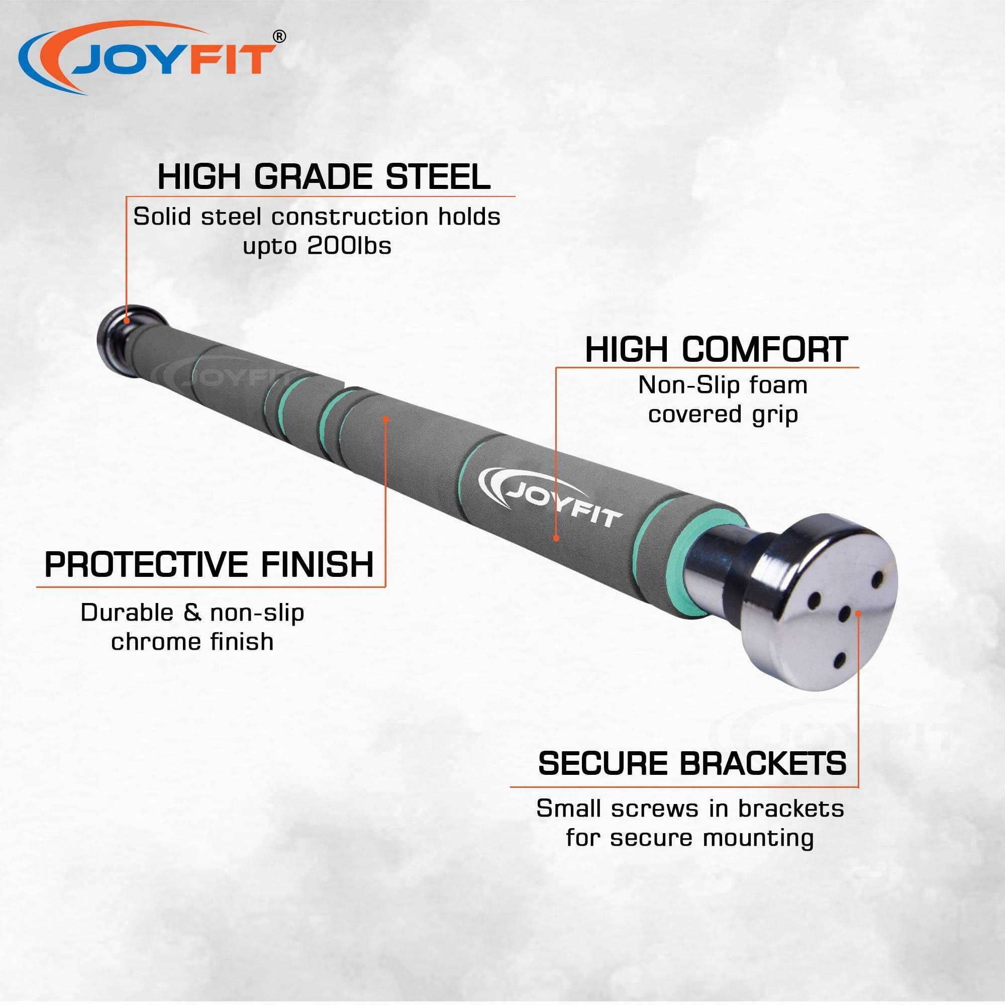Joyfit Home Exercise Pull Up Bar|Door Safety Cap With Perfect Door Frame Fit|Chin up Bar with Easy Installation|Extra density Long Foam Grips for Upper & Lower Body Exercises for Men & Women