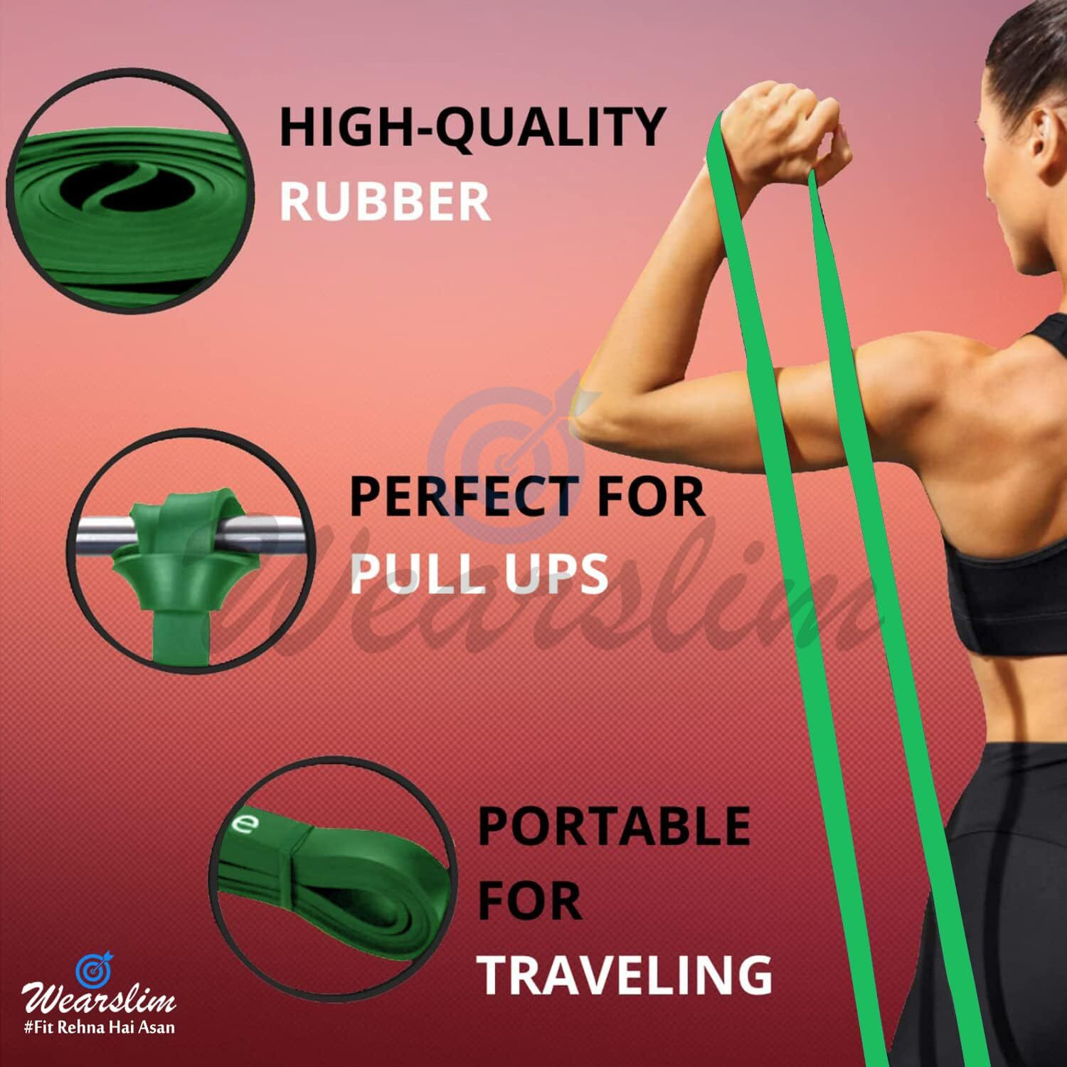 Wearslim Professional Pull Up Assist Band, Exercise Resistance Bands for Strength Training, Home Fitness, Crossfit, Stretch Exercises, Powerlifting, & Stretch Band (Heavy 25-50lbs)