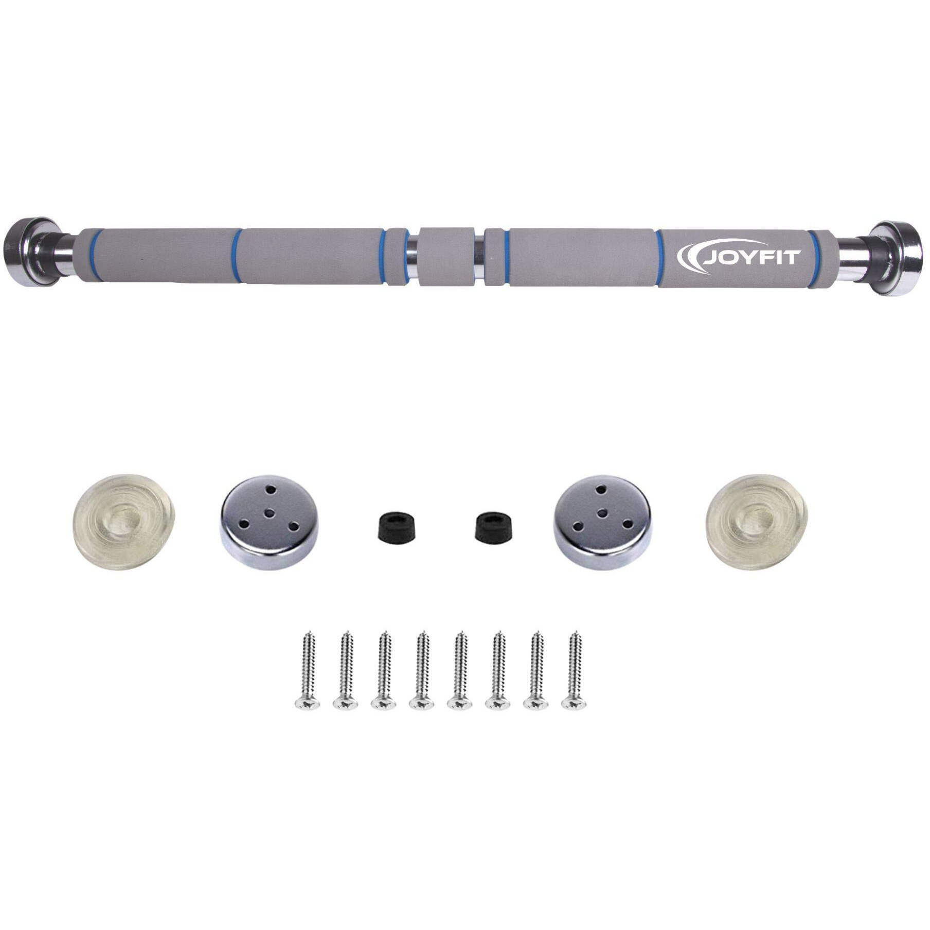 Joyfit Home Exercise Pull Up Bar|Door Safety Cap with Perfect Door Frame Fit|Chin up Bar with Easy Installation| Long Foam Grips for Upper & Lower Body Exercises for Men & Women (Grey & Green)