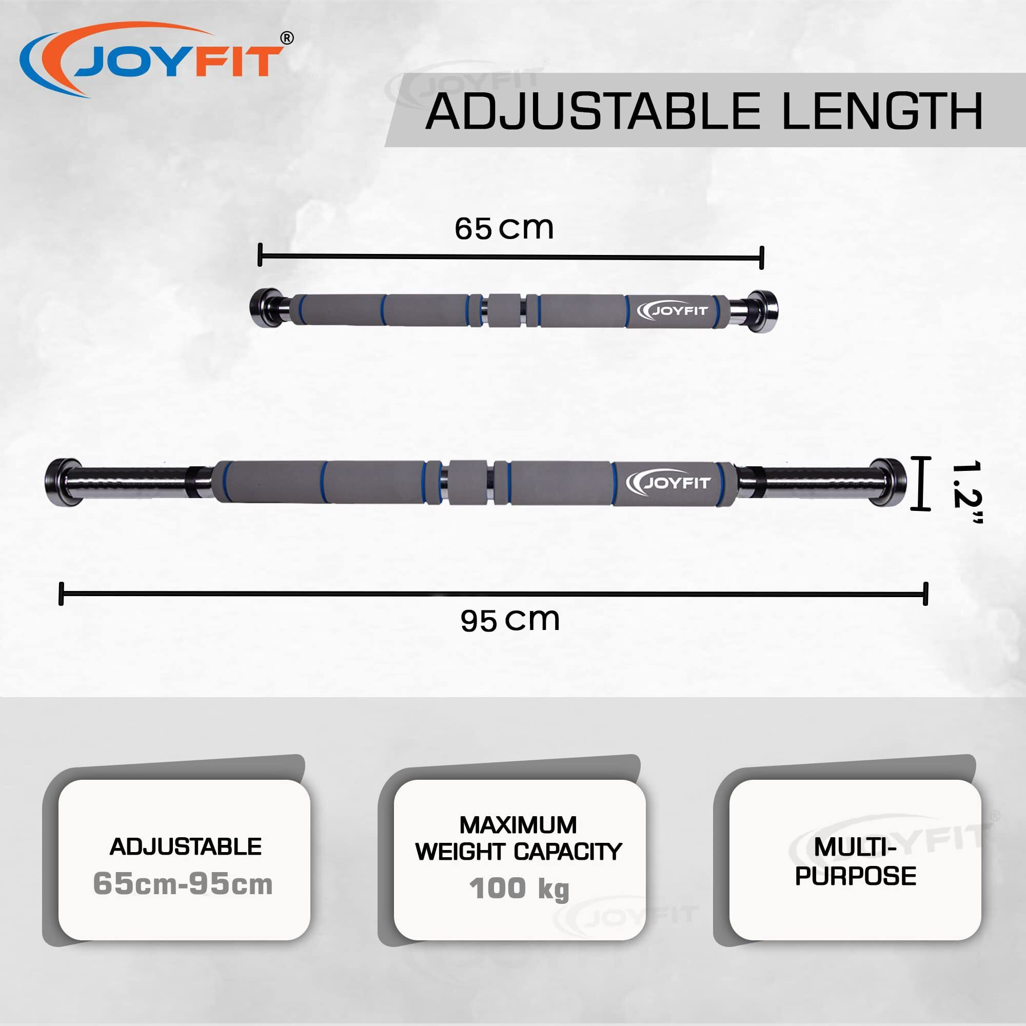 Joyfit Home Exercise Pull Up Bar|Door Safety Cap with Perfect Door Frame Fit|Chin up Bar with Easy Installation| Long Foam Grips for Upper & Lower Body Exercises for Men & Women (Grey & Green)