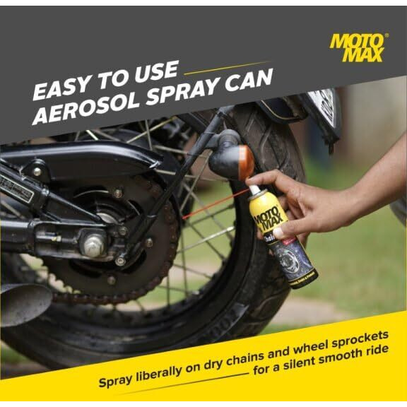 Motomax Chain Lube Spray 400 ml|Bike Chain Lubricant, Protects from rust - Chain, sprockets for Bikes, Cycle, Cars|Avoid Sling Off & Prevent Chain breakage| Extended Chain Life