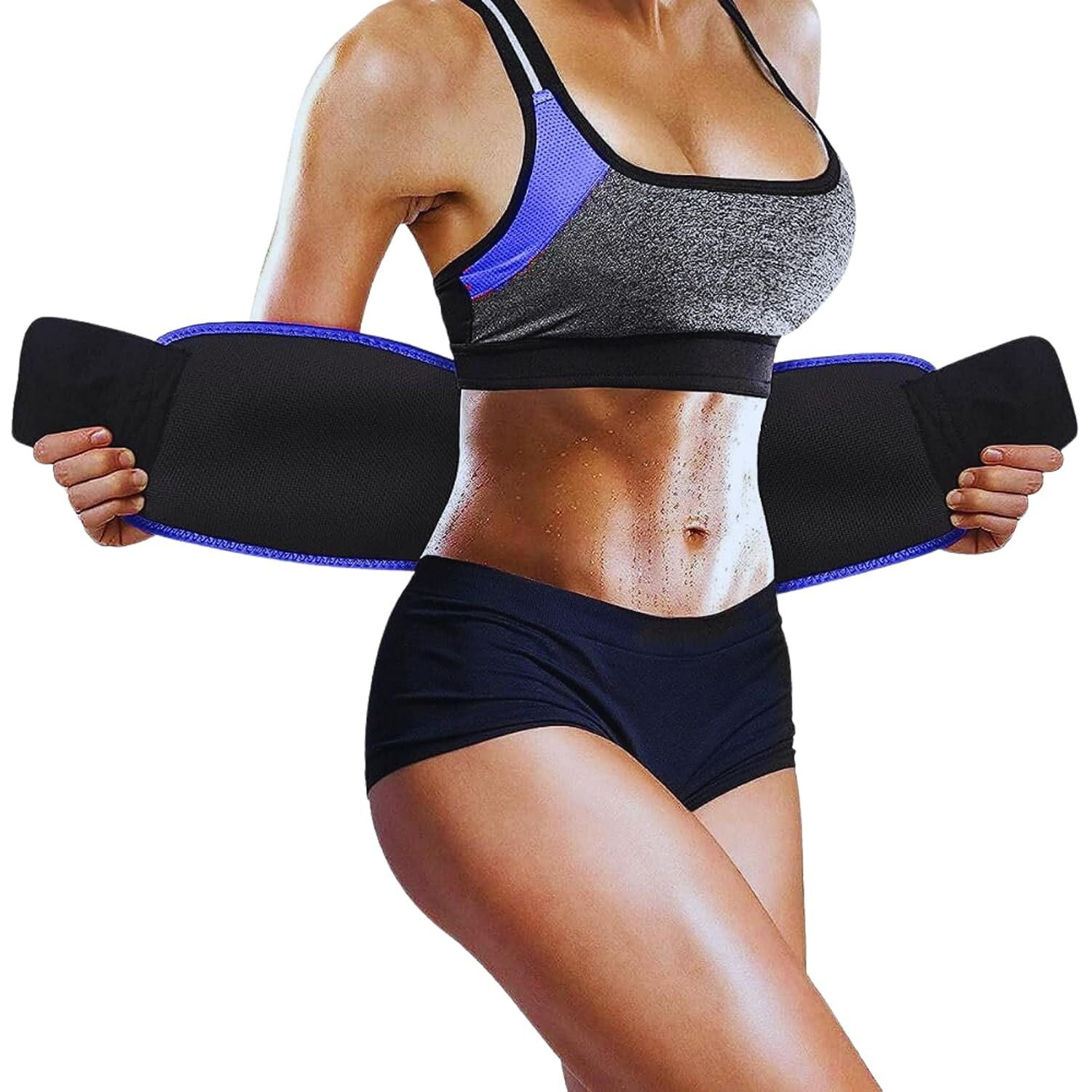 MALAN Weight Loss Hot Slimming Belt for Men, Women Belly Sweat Slim Belt Neoprene Fat Burning Sauna Waist Trainer Healthy Sweat, Weight Loss, Lower Back Posture Black (Free Size) (Blue)
