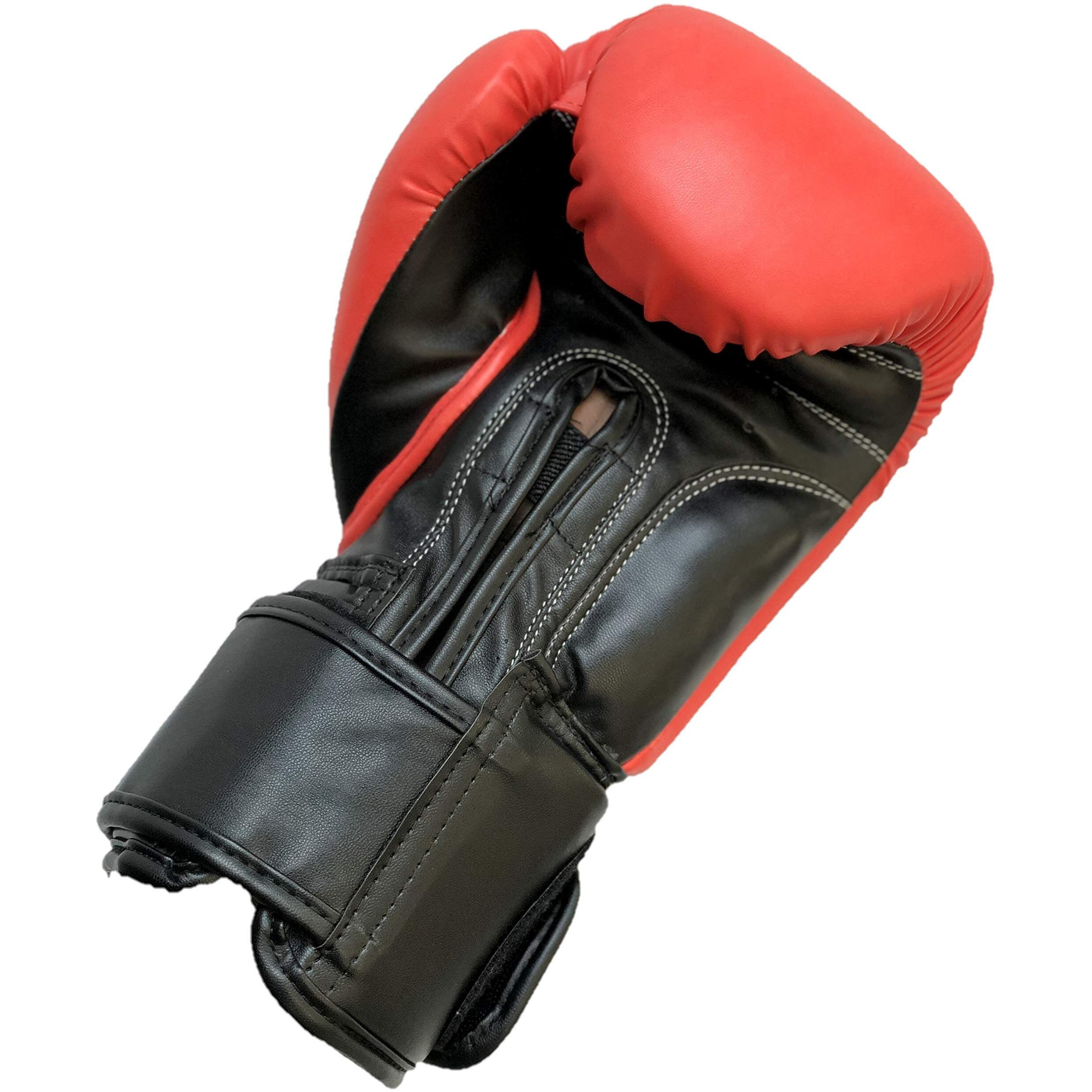 LEW Red Black Boxing Gloves for Training Muay Thai Punching Bag Sparring with a Pair of Hand Wraps (Red, 14 OZ)