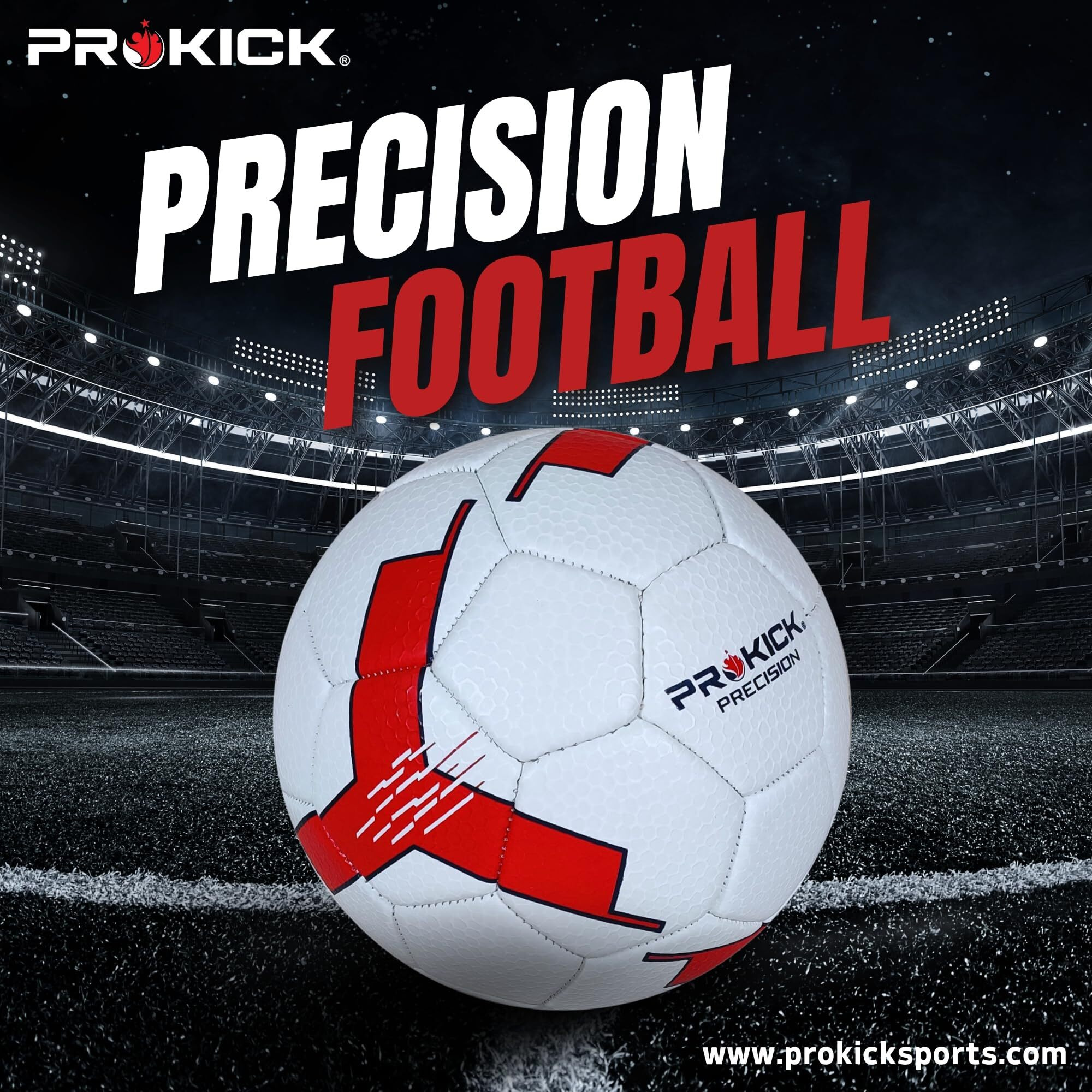 Prokick Precision Machine Stitched 32 Panel Football, Size 3 (White Red)