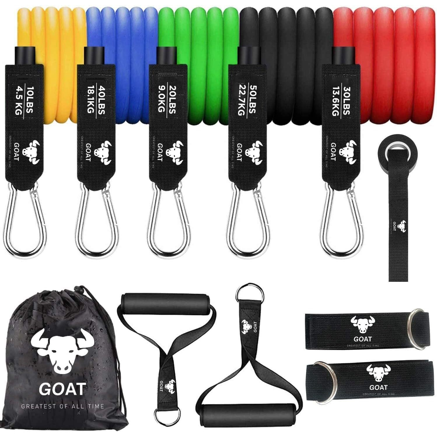 GOAT Resistance Tube Bands, Multipurpose Resistance Tube with Foam Handles, Door Anchor for Exercise, Suitable in Home & Gym Workout for Men & Women (RED 30 LBS + Door Anchor)