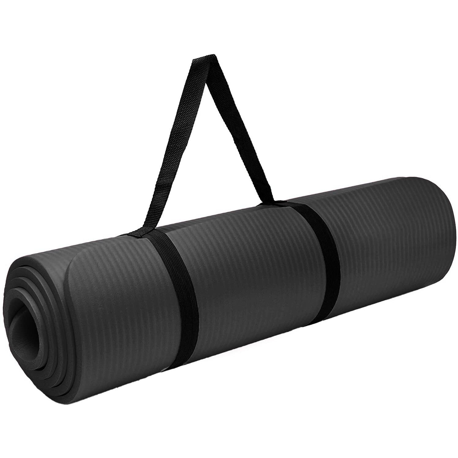 MAXWELL Ethylene Vinyl Acetate Fitness Yoga Mat For Women And Men (Size-6Mm) With Carrying Strap Extra Thick & Large Excercise Mat For Workout Yoga Fitness Non-Slip (Color-Black) (Qnty-1 Pcs)