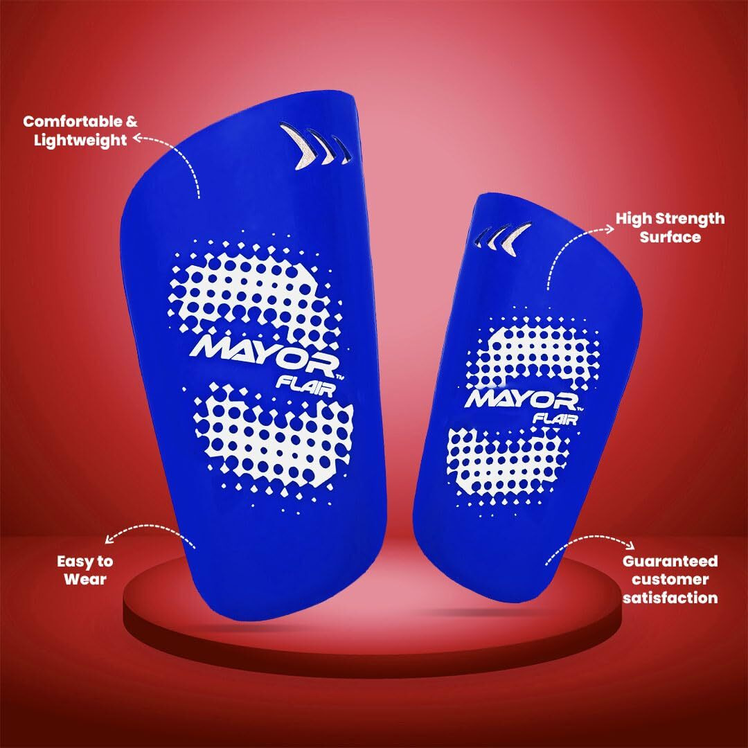Mayor Flair Shin Guard for Young Kids and Adults, for Football Games, Matches, Training and Light Weight Shin Pads (Blue, Size- Large)