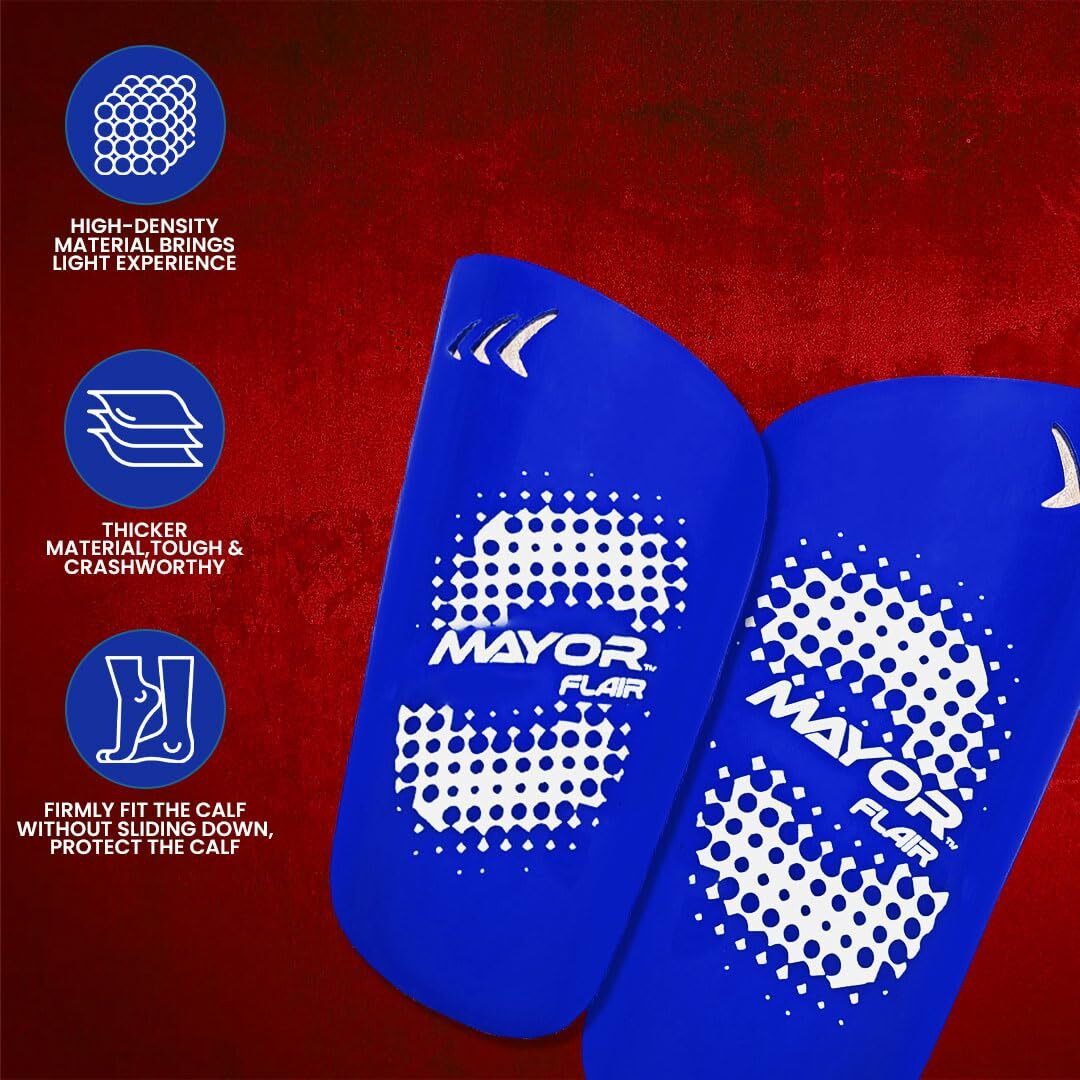 Mayor Flair Shin Guard for Young Kids and Adults, for Football Games, Matches, Training and Light Weight Shin Pads (Blue, Size- Large)
