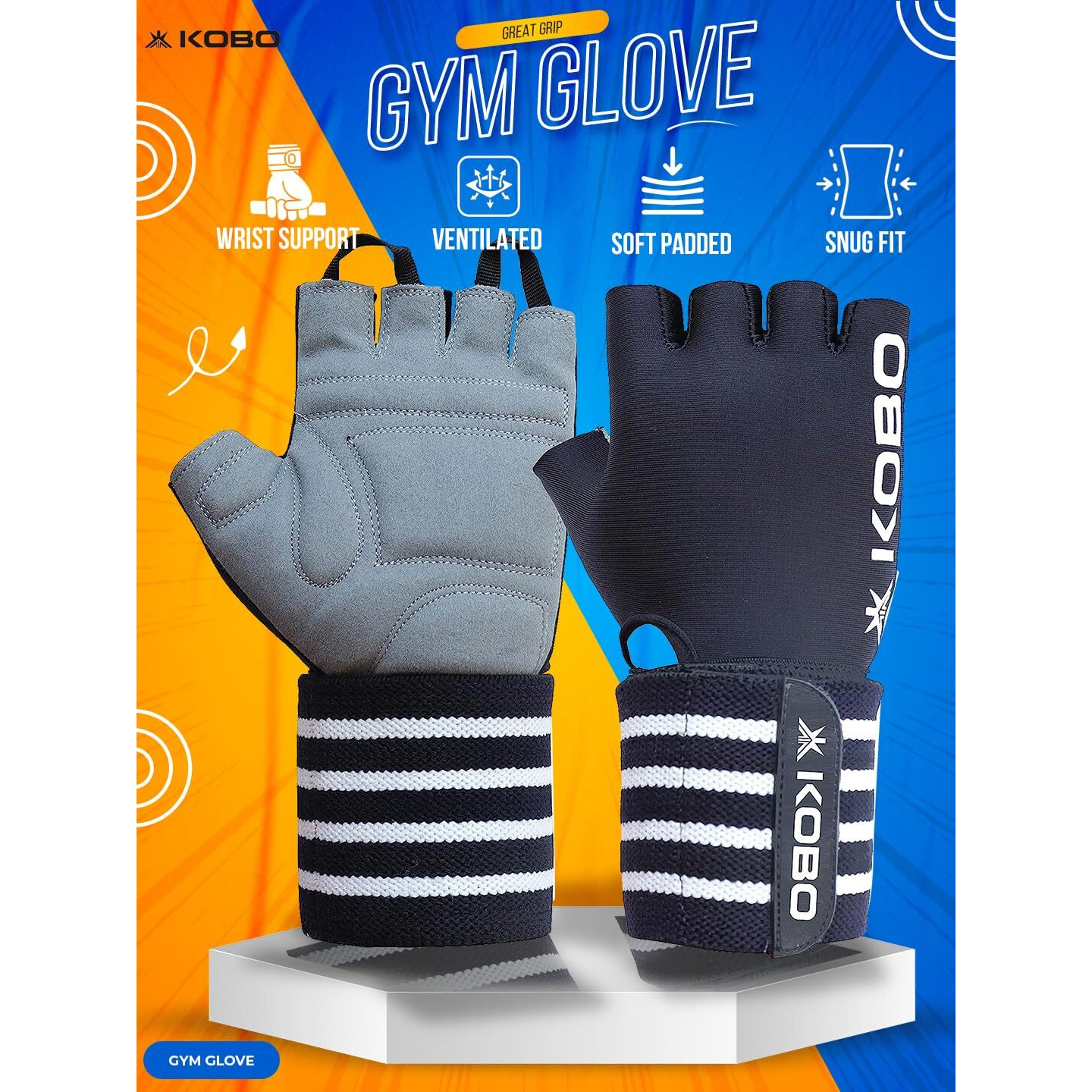 Kobo WTG-50-LARGE Weight Lifting Gym Gloves Hand Protector for Fitness Traininglarge (Multi Colour) with Wrist Support