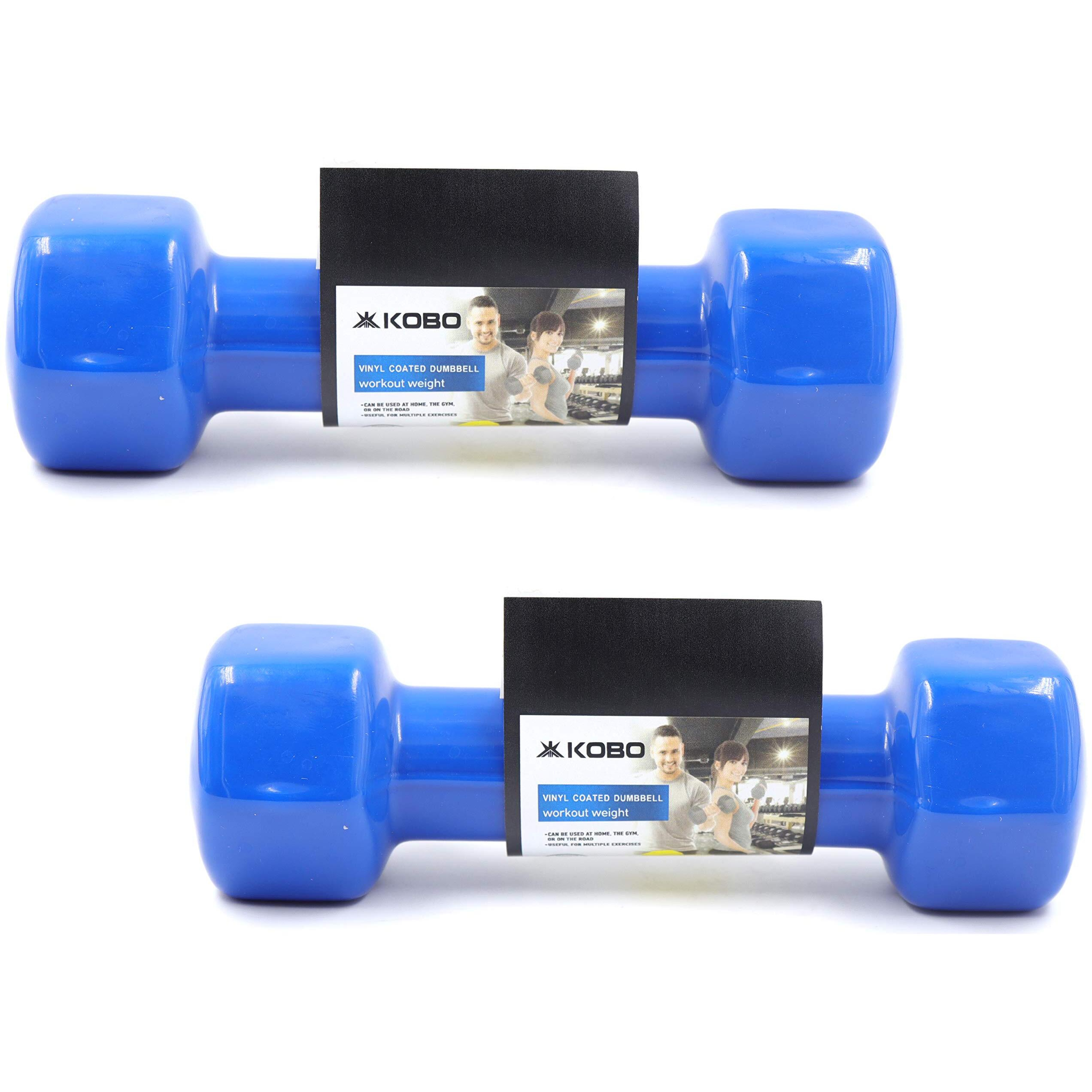 Kobo Vinyl Coated Iron Integrated Dumbbells Grippy Weights All-Purpose Color Coded Dumbbell for Strength Training (1 Kg x 2  2 Kg) (Pair)