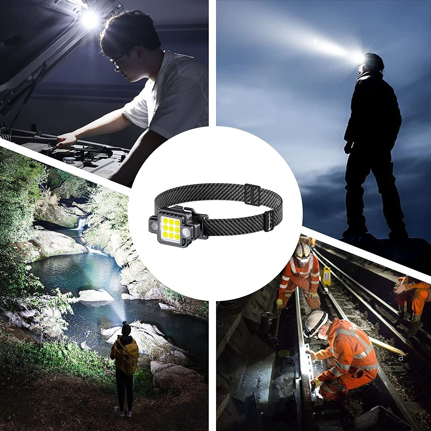 Linist Head Torch Rechargeable, Detachable Super Bright LED Headlamp Headlight with Magnetic 5 Light Modes IPX4 Waterproof COB Light,for Emergency, Running, Hiking,Camping etc