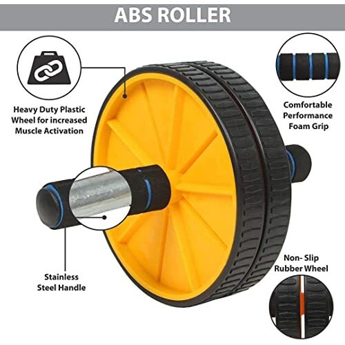 FirstFit Double Wheel Ab Roller with Non-Slip Handles & Knee Mat, Ab Wheel Exercise Equipment for Men and Women Workout - Multicolor