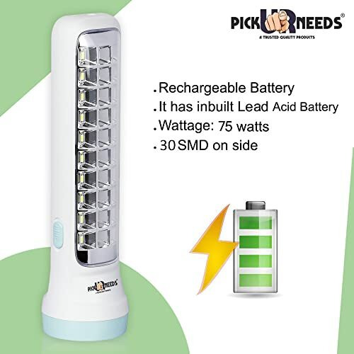 Pick Ur Needs Dual Mode Power Full Led Rechargeable Long Range Search Torch With Side 30 Led Torch Emergency Light (Color-As Per Availability, Plastic), 10000 Lumen