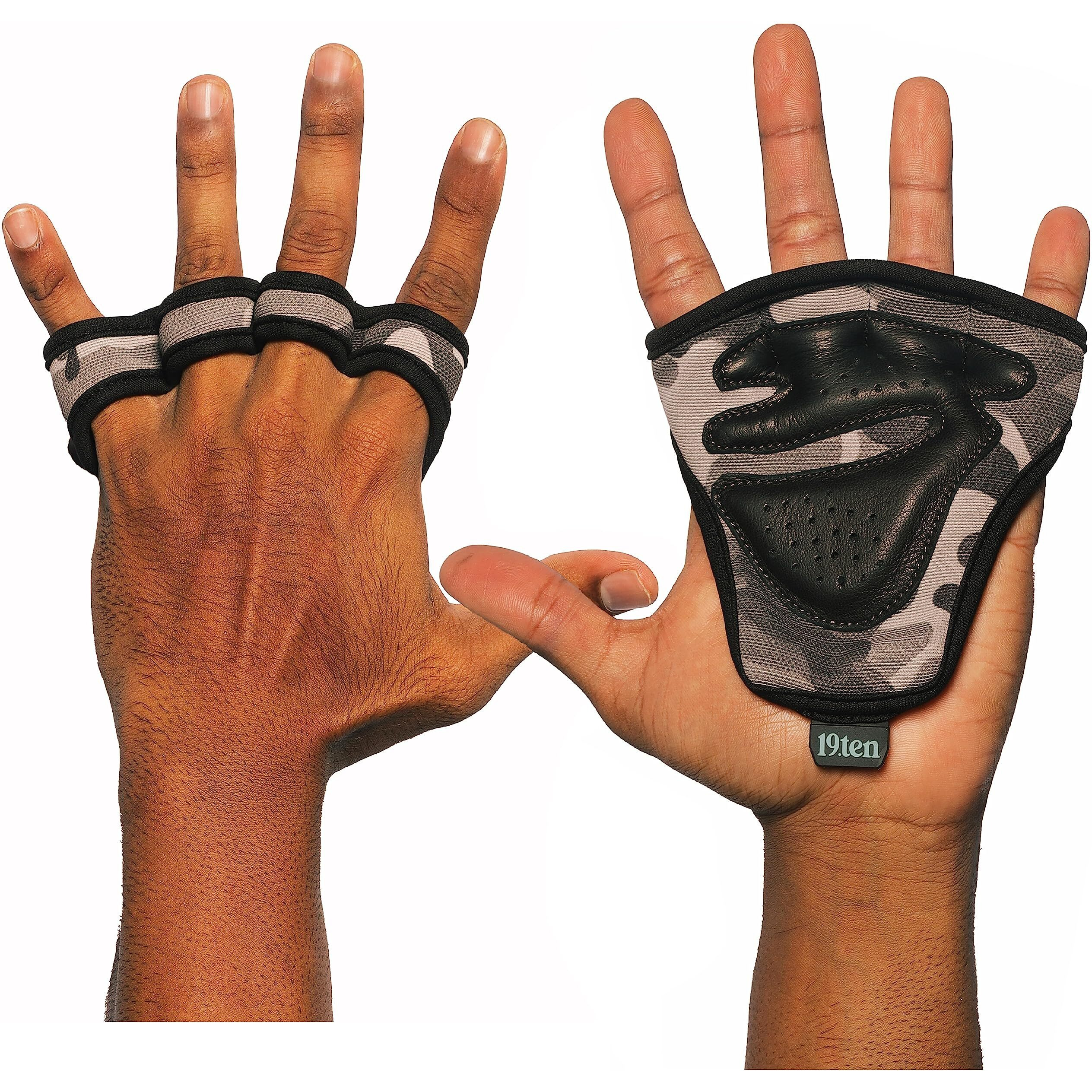 19.ten Leather Tarsus Palm Protector Fitness Grip Pads for Gym Exercise Fitness Workout Weight Lifting Training Gloves for Men Women (Small, Grey Camo)