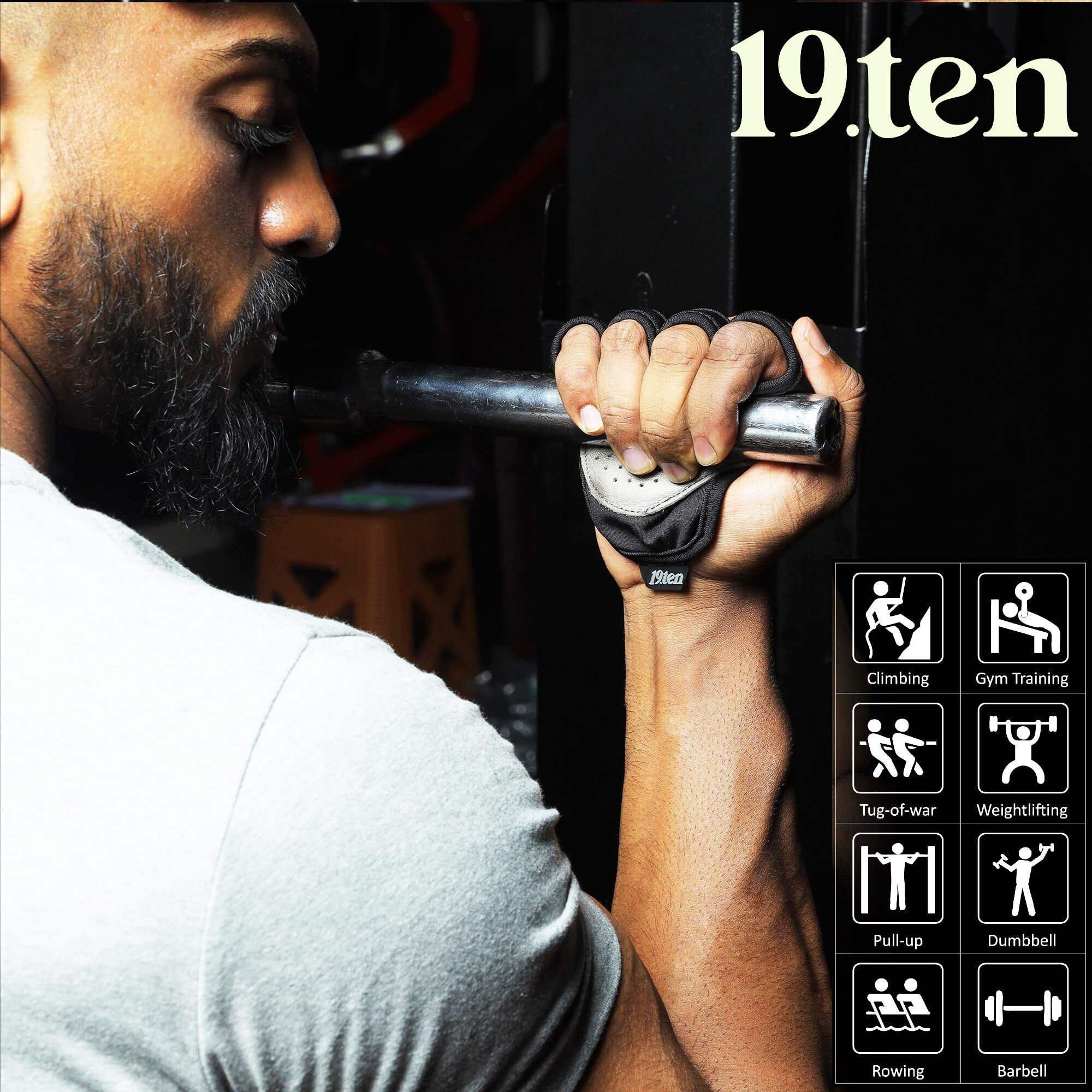 19.ten Leather Tarsus Palm Protector Fitness Grip Pads for Gym Exercise Fitness Workout Weight Lifting Training Gloves for Men Women (Small, Grey Camo)