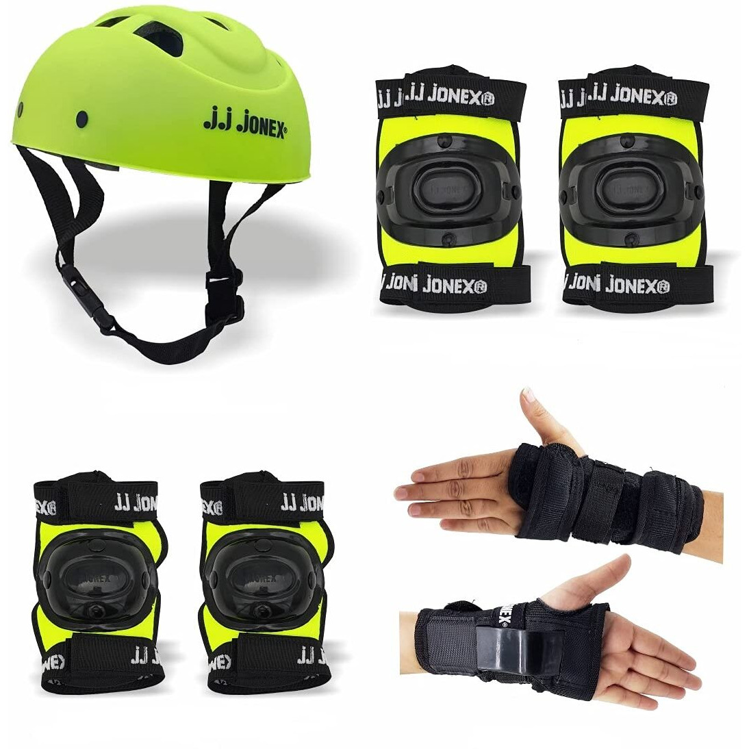 JJ JONEX Protective Set Skating and Cycling for Age 8 to 11 Years Skating Guard Combo (Medium, Green Full) (MYC)