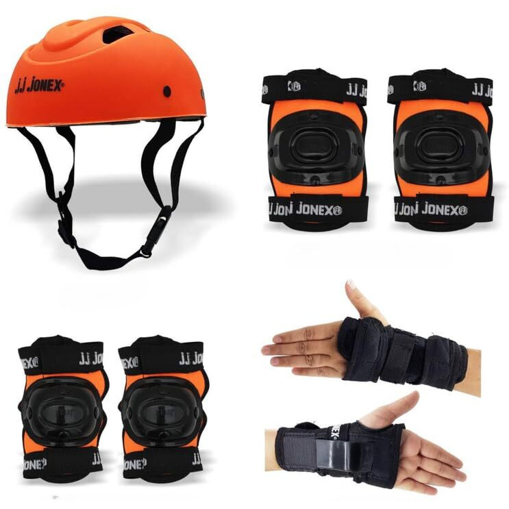 JJ JONEX Protective Set Skating and Cycling for Age 8 to 11 Years Skating Guard Combo (Medium, Orange Full) (MYC)