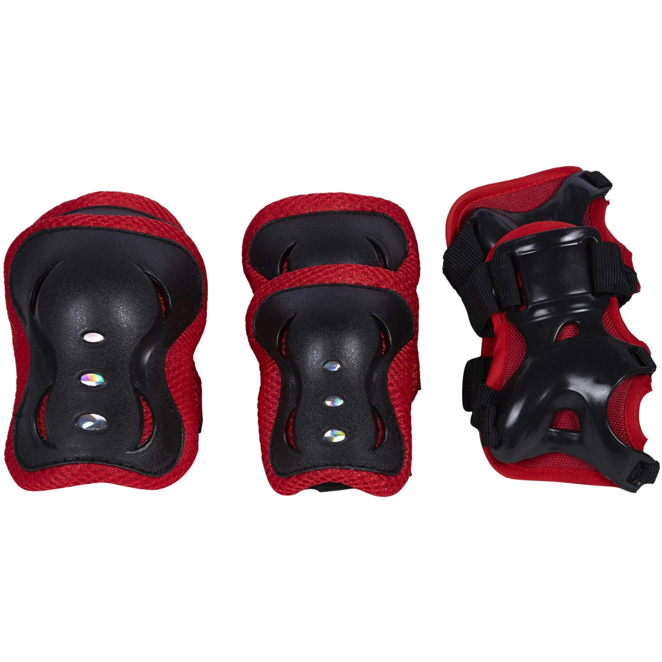 AIRAVAT Skating Guard, Cycling Protection Set, Protective Skating Guard Kit, Multi Sport Gear with 1 Pair Knee Support, Elbow Support, Palm Support (Small - 3 Year to 6 Year, Red Black Color)