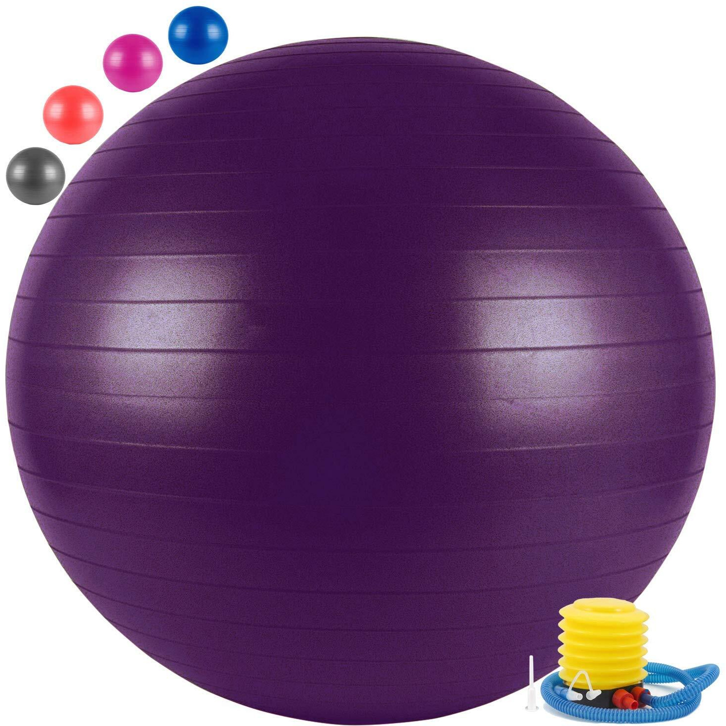 AVMART Anti-Burst Exercise Gym Ball with Pump, Anti-Slip Balance Stability Ball, Heavy Duty Fitness Yoga Ball, Extra Thick Swiss Birthing Ball, Purple (75CM)