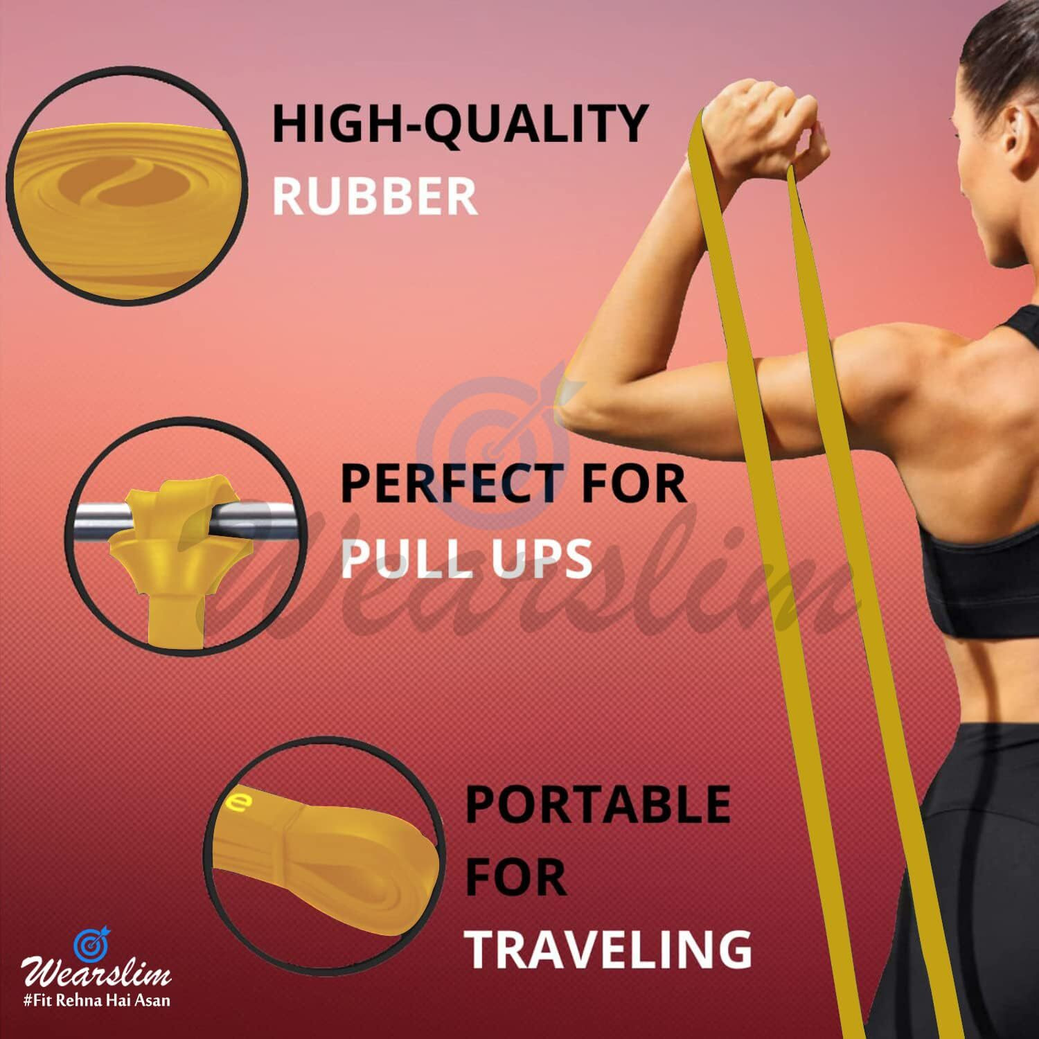 Wearslim Professional Pull Up Exercise Resistance Bands for Strength Training, Crossfit, Stretching, Powerlifting, Mobility, Rehabilitation Stretch Rubber Band - Size (8-15lbs)