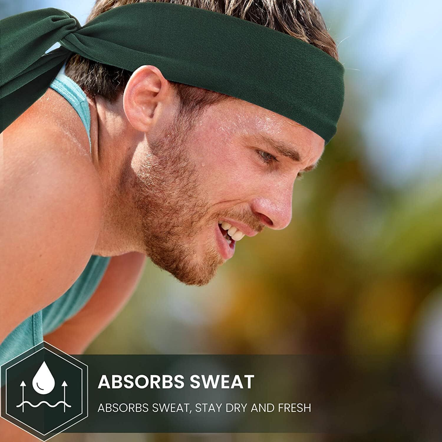 PAROPKAR Tie Headband Men Women Sweat Wicking Workout Running Sport Headhand Head Band for Cricket Yoga Golf Gym Camping RunningTennis (Neon)