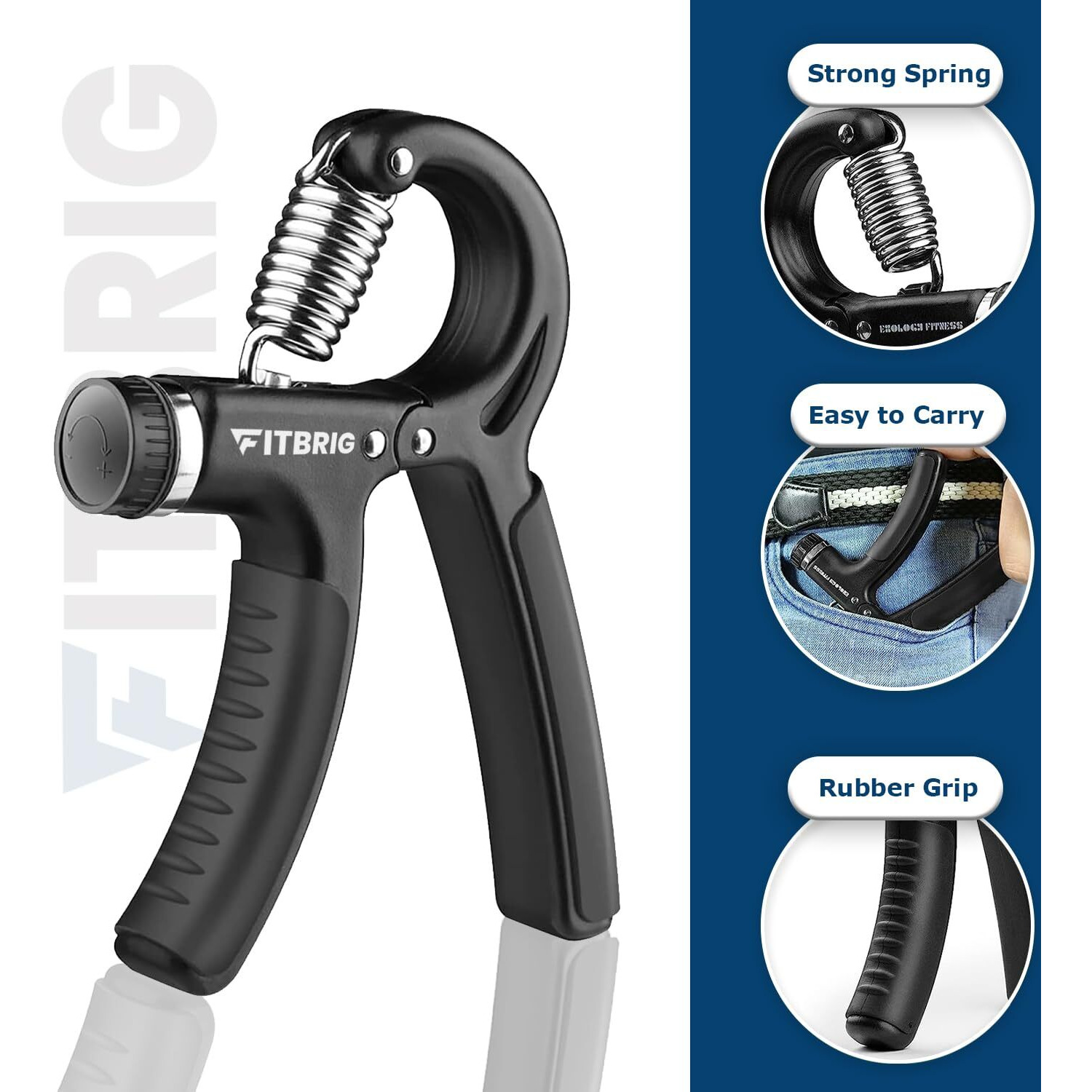 FITBRIG Professional Adjustable Hand Grip Strengthener Home Gym Workout Exercise Equipment Perfect for Finger & Forearm Hand Exercises & Strength Building for Men & Women (Black)