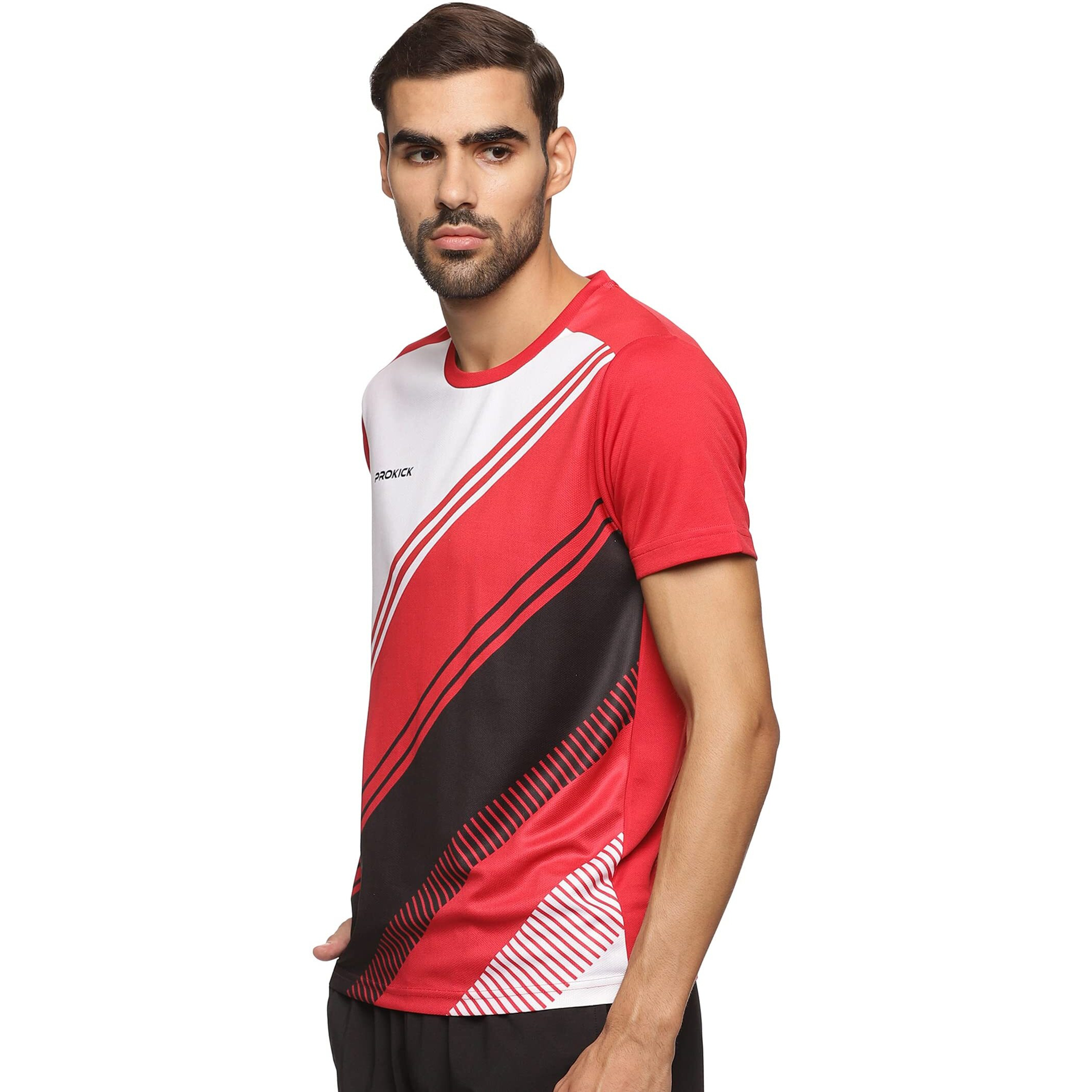 Prokick Regular Fit Round Neck Half Sleeves Tshirt for Men|Activewear T-Shirt Comfort Fit|Light Weight, Moisture Absorption, Sports Tshirt for Badminton,Tennis,Squash,Gym,Everyday Wear (White Red-L)