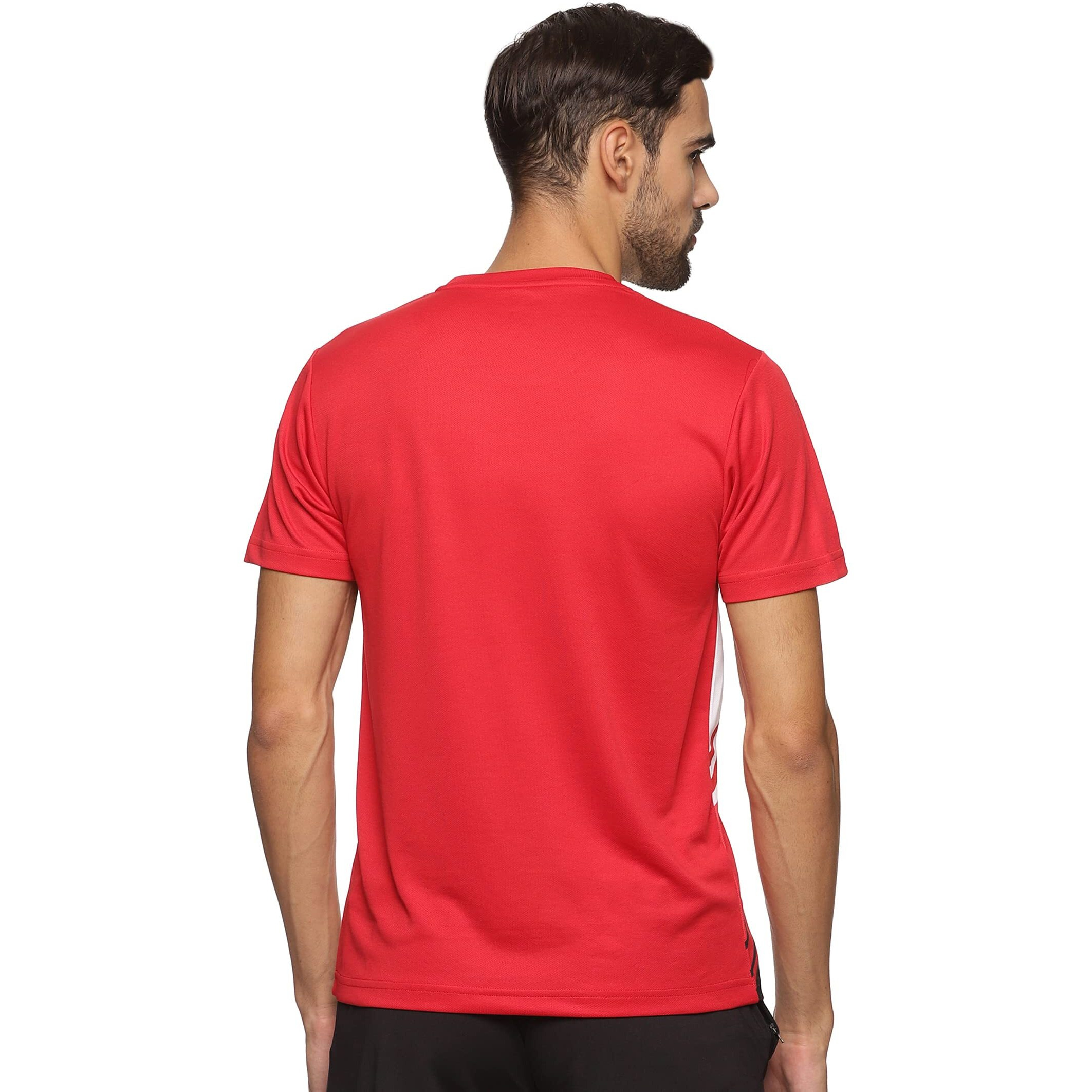Prokick Regular Fit Round Neck Half Sleeves Tshirt for Men|Activewear T-Shirt Comfort Fit|Light Weight, Moisture Absorption, Sports Tshirt for Badminton,Tennis,Squash,Gym,Everyday Wear (White Red-L)