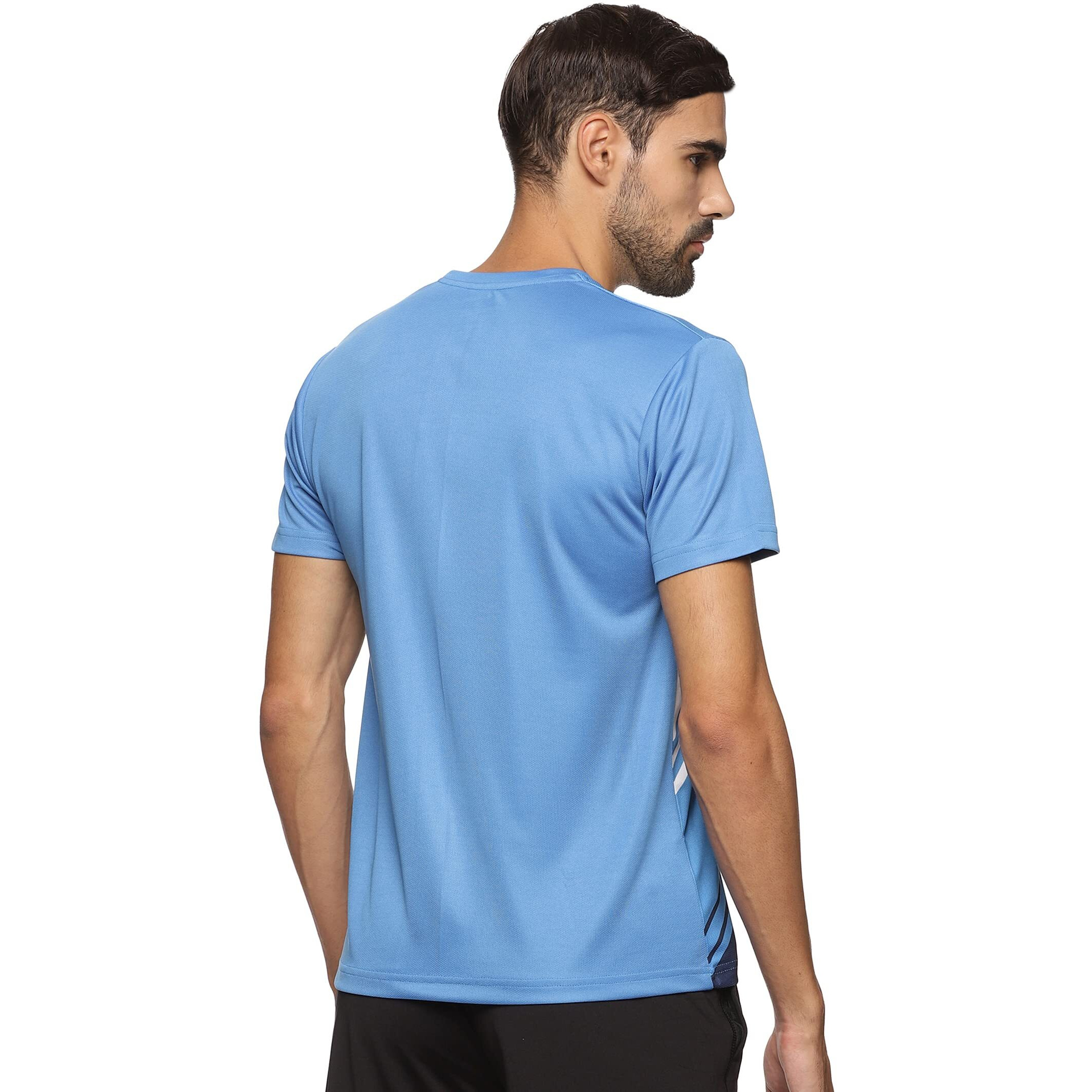 Prokick Regular Fit Round Neck Half Sleeves Tshirt for Men|Activewear T-Shirt Comfort Fit|Light Weight, Moisture Absorption, Sports Tshirt for Badminton,Tennis,Squash,Gym,Everyday Wear (White Blue-S)