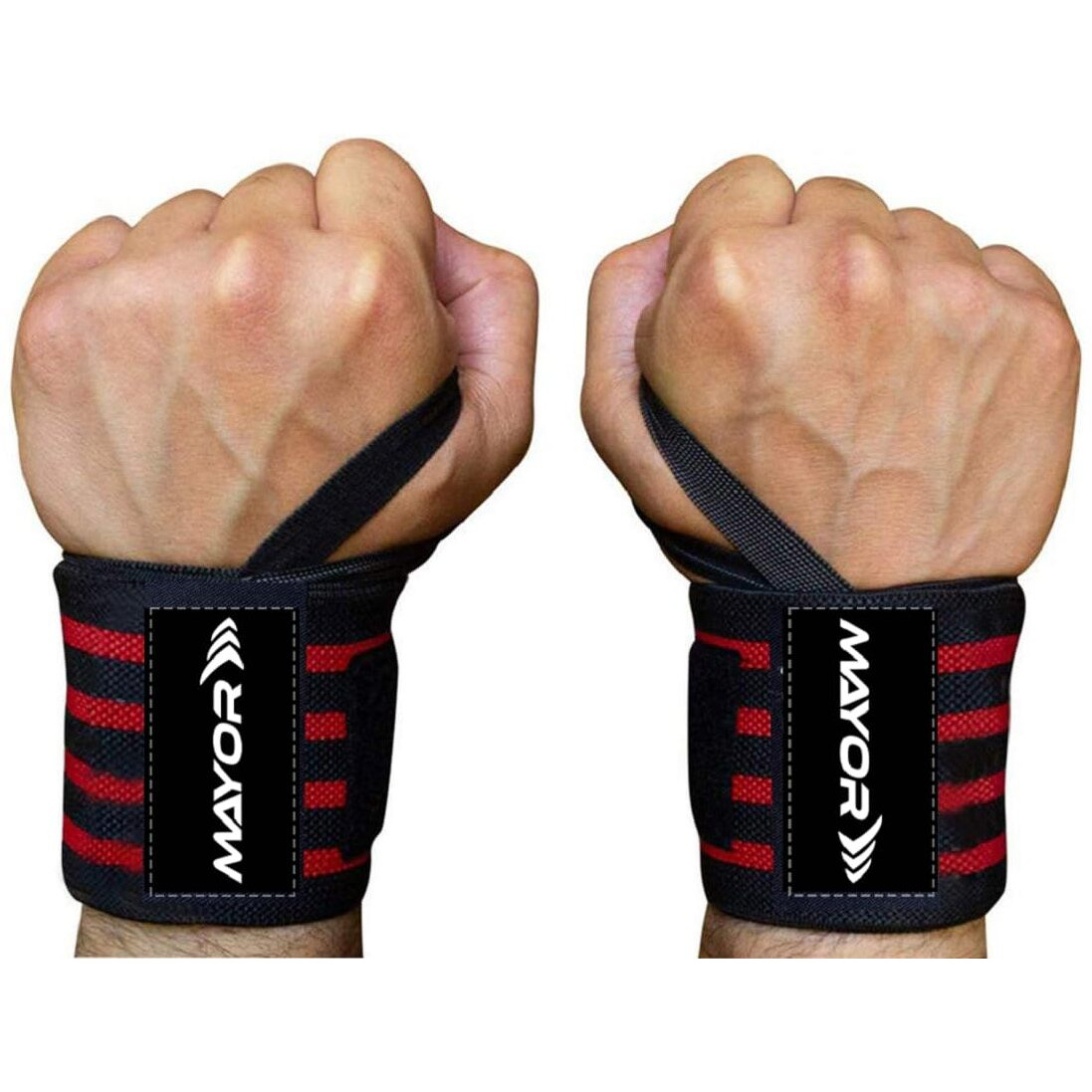 Mayor Secure Cotton Wrist Supporter for Gym Wrist Band for Men & Women with Thumb Loop Straps Wrist Wrap Gym Accessories for Men Hand Grip & Wrist Support Sports Straps for Gym (Red Black)