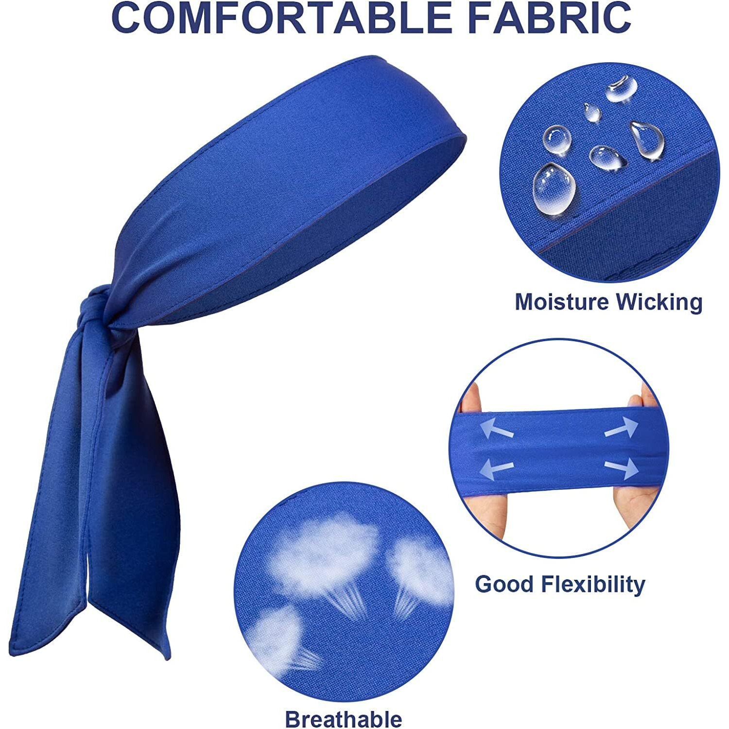 PAROPKAR Tie Headband Men Women Sweat Wicking Workout Running Sport Headhand Head Band for Cricket Yoga Golf Gym Camping RunningTennis (Royal Blue)