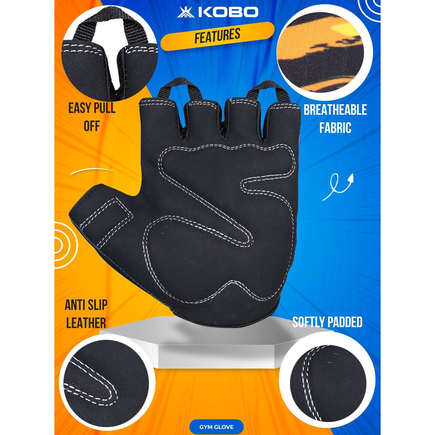 Kobo WTG-66 Weight Lifting Gym Gloves Hand Protector for Fitness Training