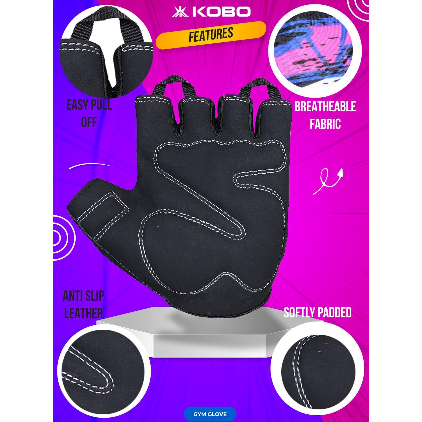 Kobo WTG-66 Weight Lifting Gym Gloves Hand Protector for Fitness Training