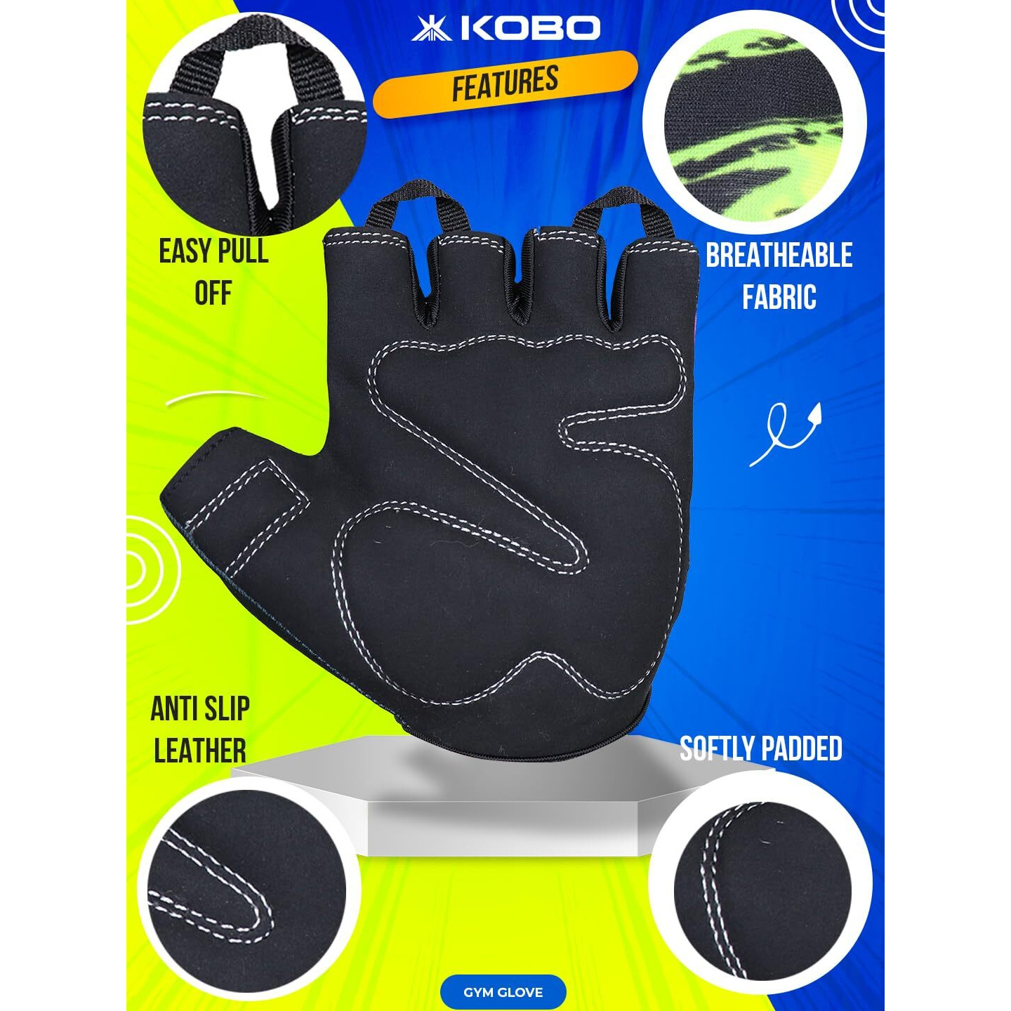 Kobo WTG-66 Weight Lifting Gym Gloves Hand Protector for Fitness Training