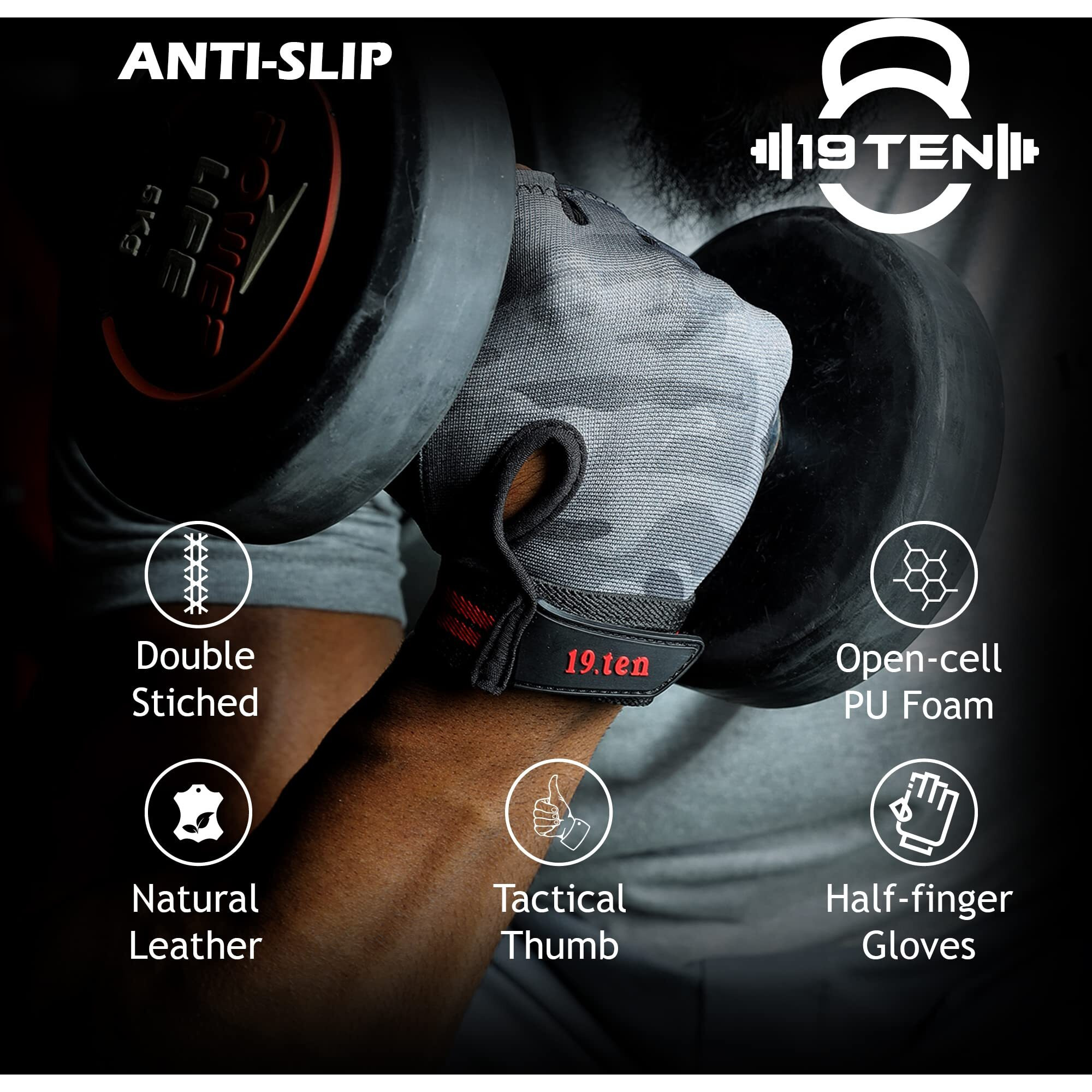 19ten Vanguard from Sree Gloves for Men and Women Palm Protection Washable Leather Weightlifting Gym Fitness Workout Exercise Body Building Pull Ups Accessory (Medium, Wall Grey)