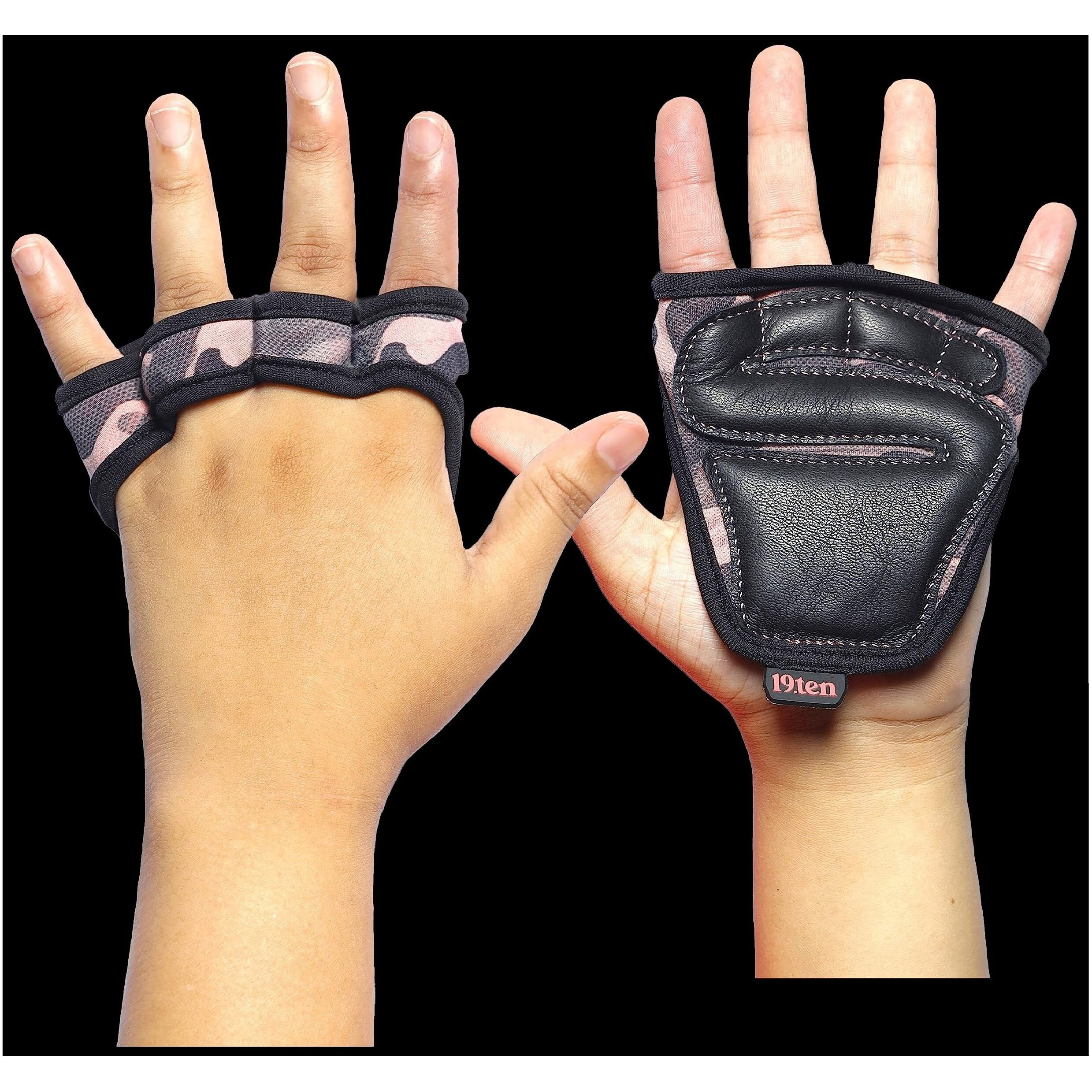 19.ten Leather Tarsus Palm Protector Fitness Grip Pads for Gym Exercise Fitness Workout Weight Lifting Training Gloves for Men Women (Medium, Pink Camo)