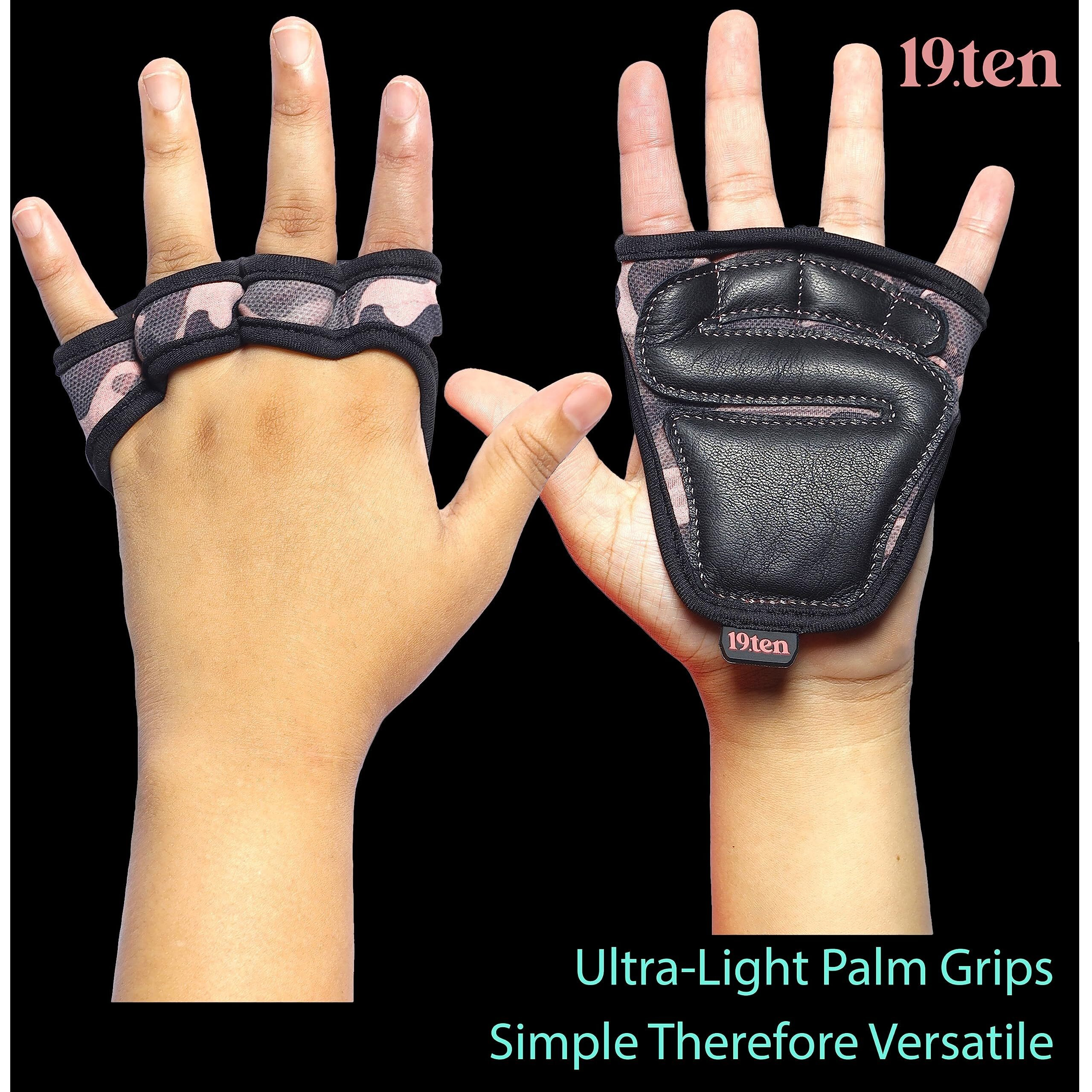 19.ten Leather Tarsus Palm Protector Fitness Grip Pads for Gym Exercise Fitness Workout Weight Lifting Training Gloves for Men Women (Medium, Pink Camo)