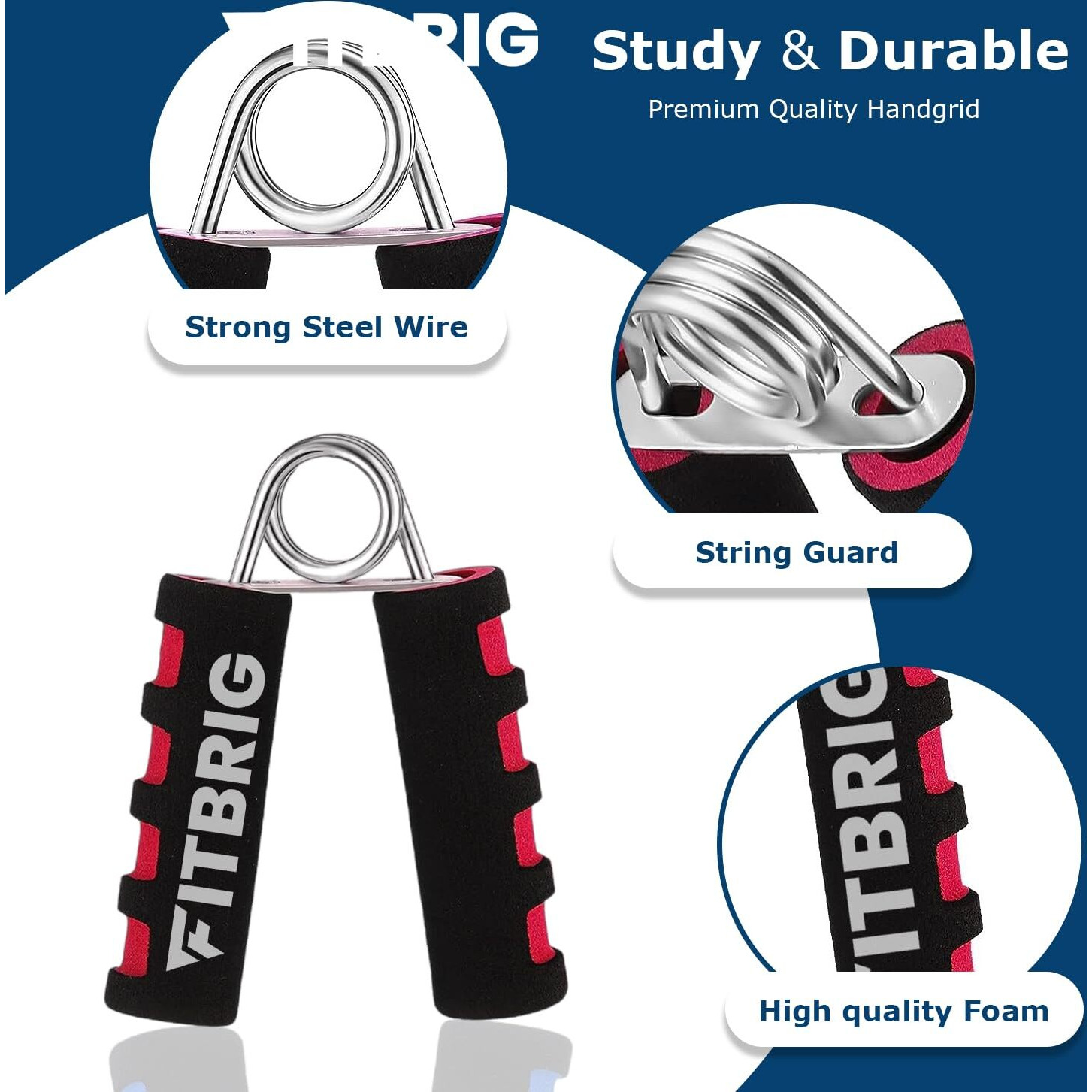 FITBRIG Power Hand Grip Strengthener with Foam Handle, Hand Gripper Finger Exerciser for Gym Workout Hand Exercise Equipment Forearm Exercise, Finger Exercise Power Gripper (Red)
